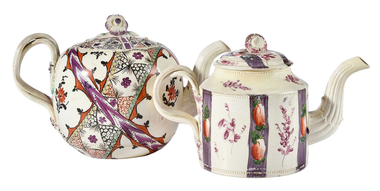 Two English Chintz Decorated Creamware Teapots (1 of 8)