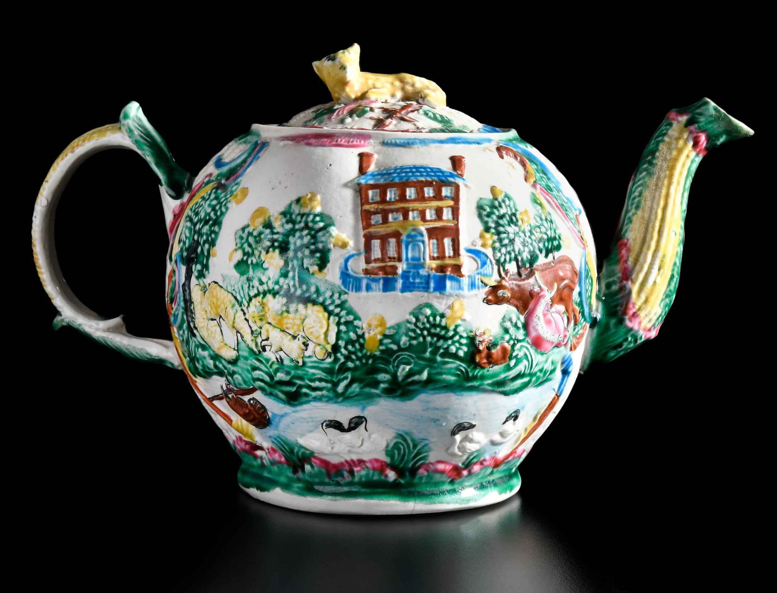 English Salt Glazed Creamware Landskip Pattern Teapot, Possibly Wedgwood (1 of 14)