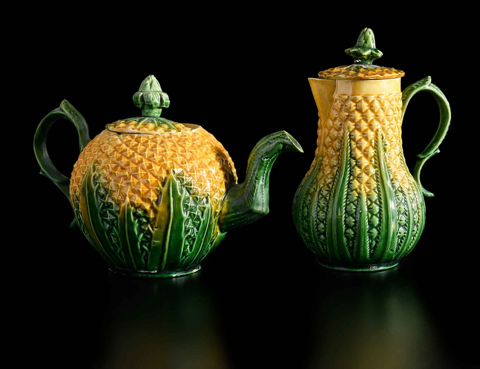 Staffordshire Lead Glazed Pineapple Teapot and Lidded Milk Jug (1 of 9)