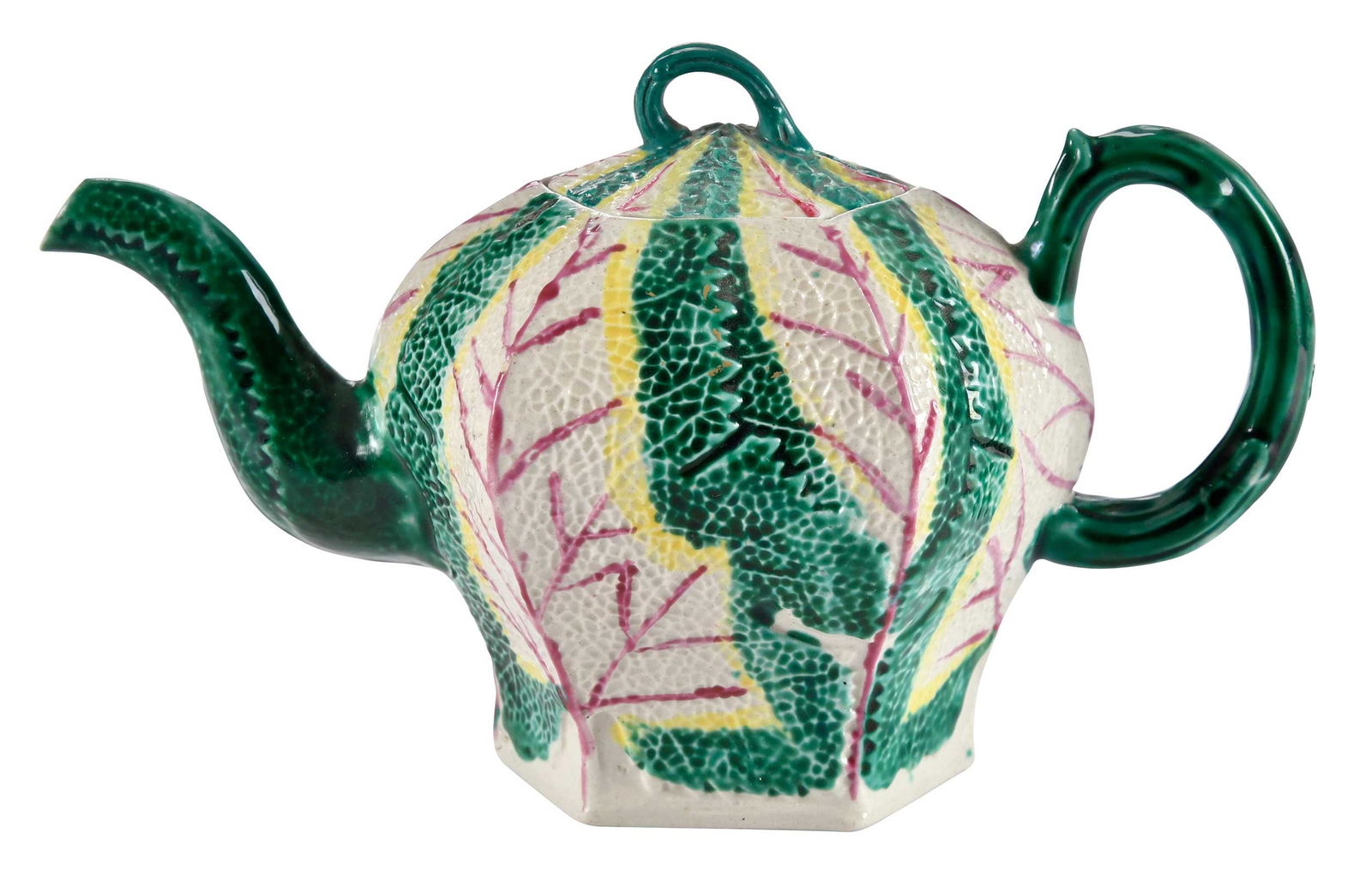 Staffordshire Lead Glazed Cabbage/Chard Form Covered Teapot (1 of 9)