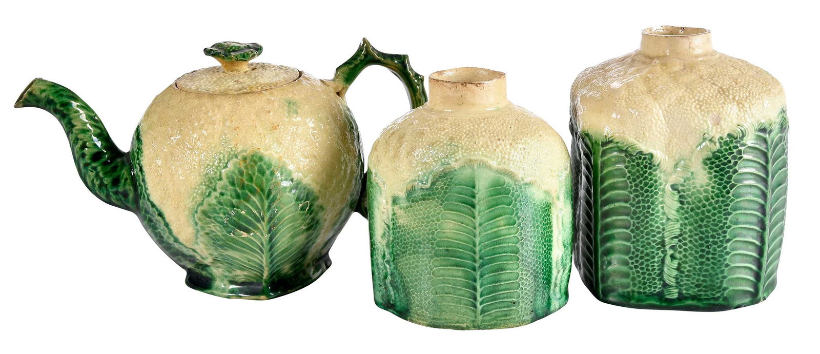 Three Staffordshire Cauliflower Ware Tea Objects (1 of 6)