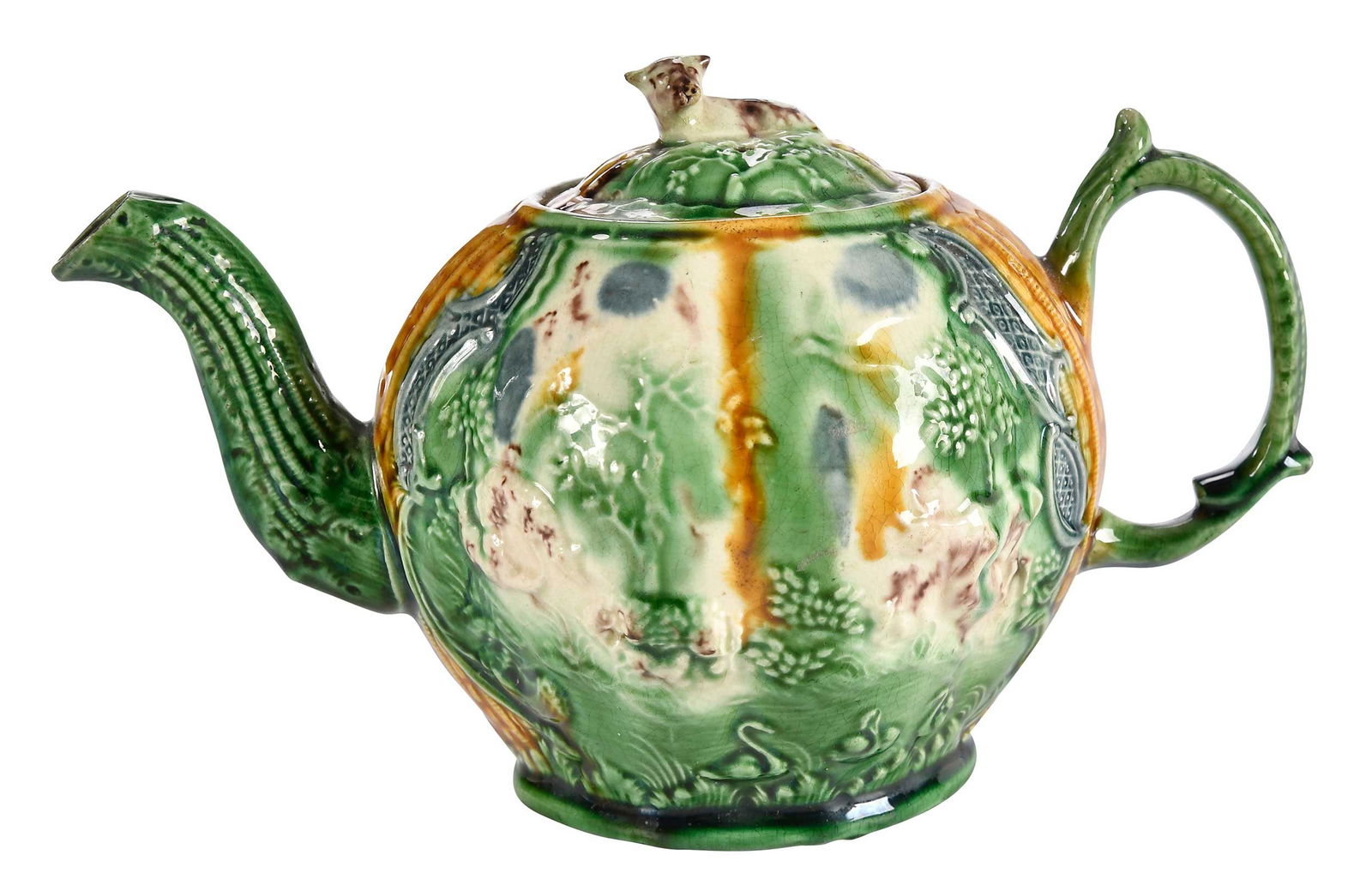 Staffordshire Whieldon Type Molded Covered Teapot (1 of 8)