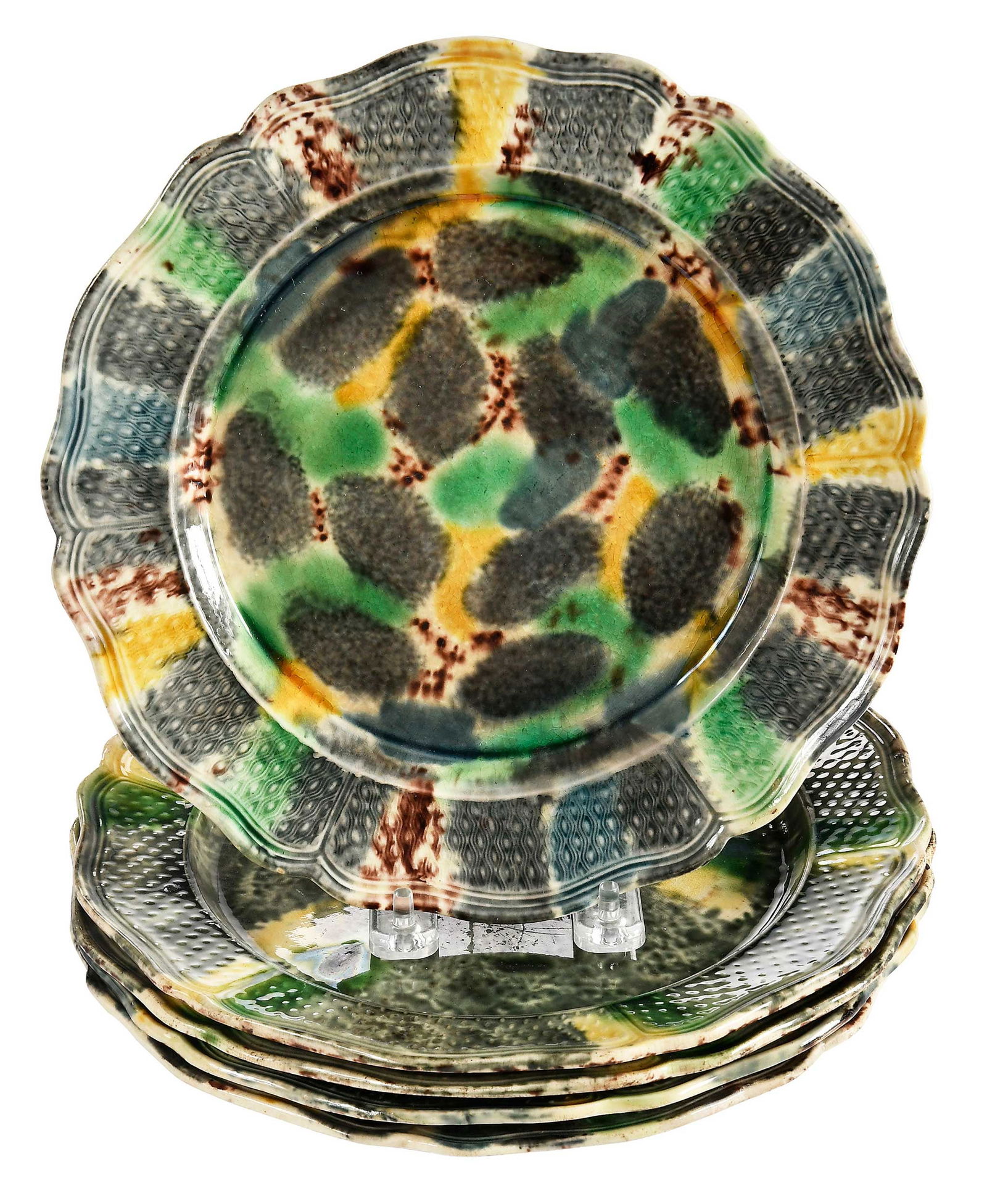 Five Staffordshire Whieldon Type Plates with Scalloped Rims (1 of 4)