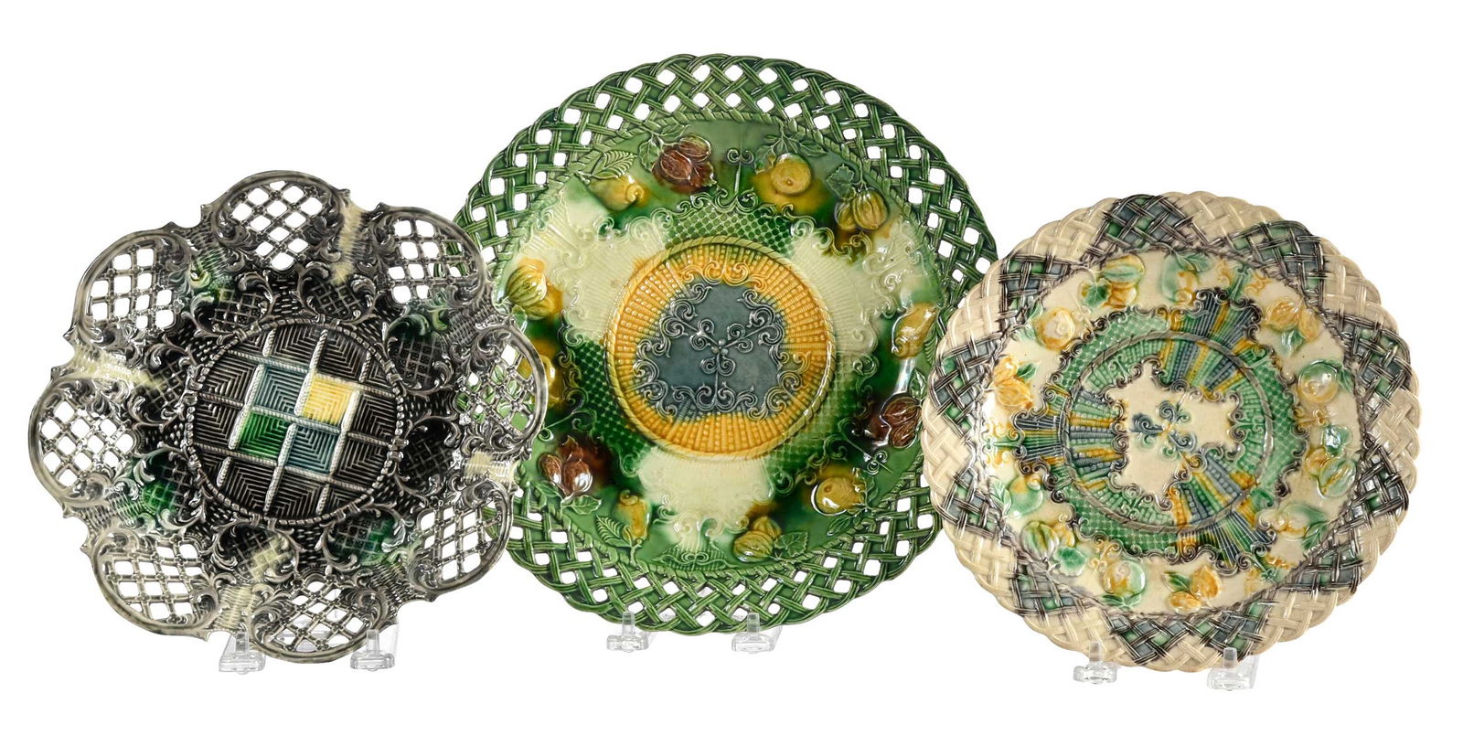 Three Staffordshire Whieldon Type Basketweave Plates (1 of 7)