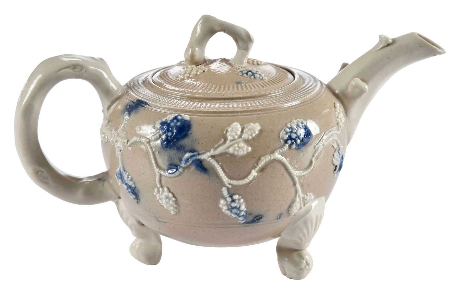 Staffordshire Salt Glazed Footed Covered Teapot (1 of 10)