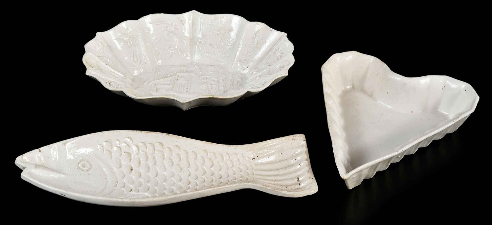 Three Small Staffordshire White Salt Glazed Dishes (1 of 4)