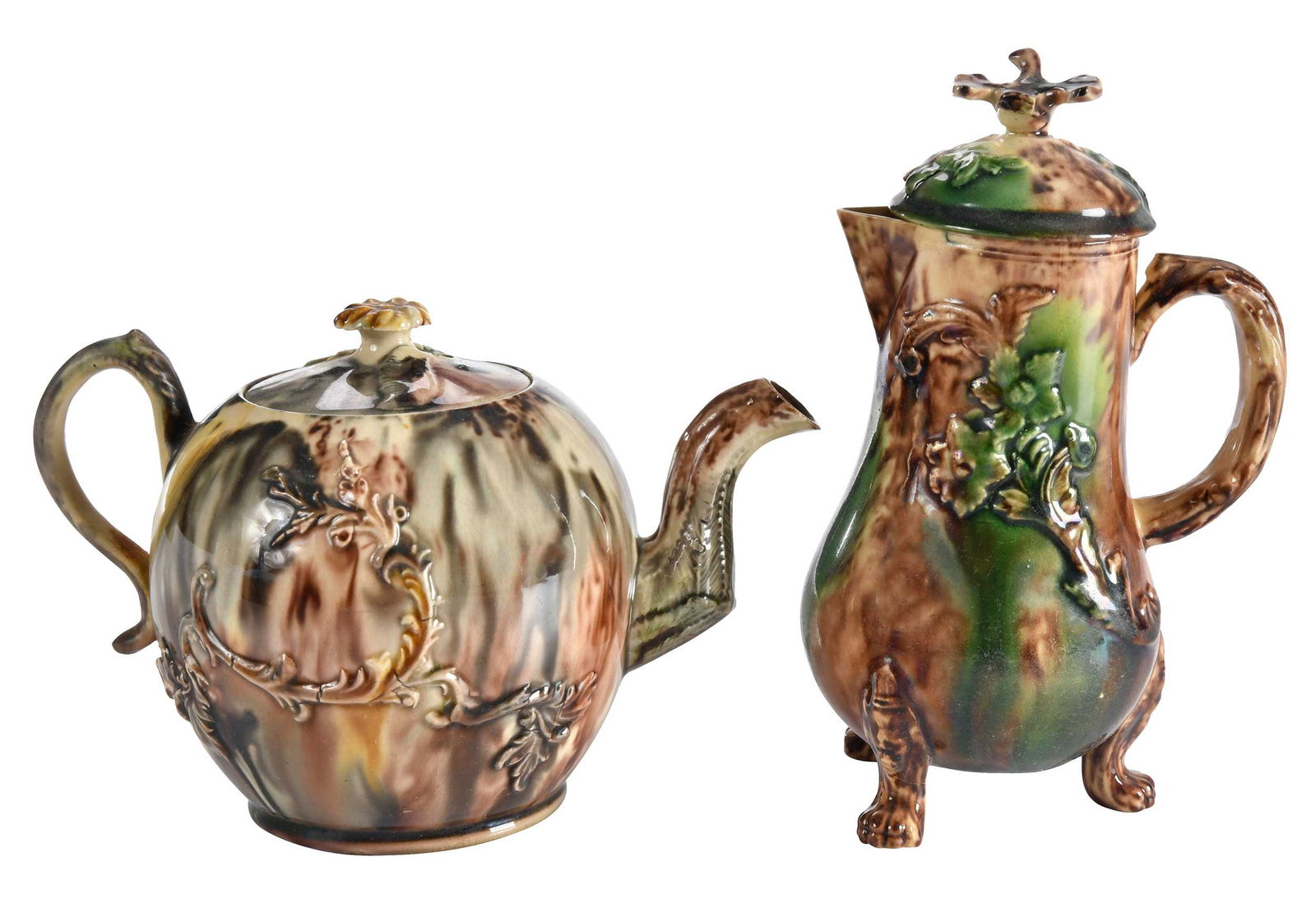 Staffordshire Whieldon Type Tortoiseshell Glaze Creamer and Teapot (1 of 9)