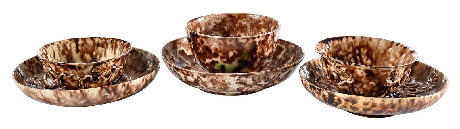 Three Staffordshire Whieldon Type Tortoiseshell Teacups and Saucers (1 of 6)