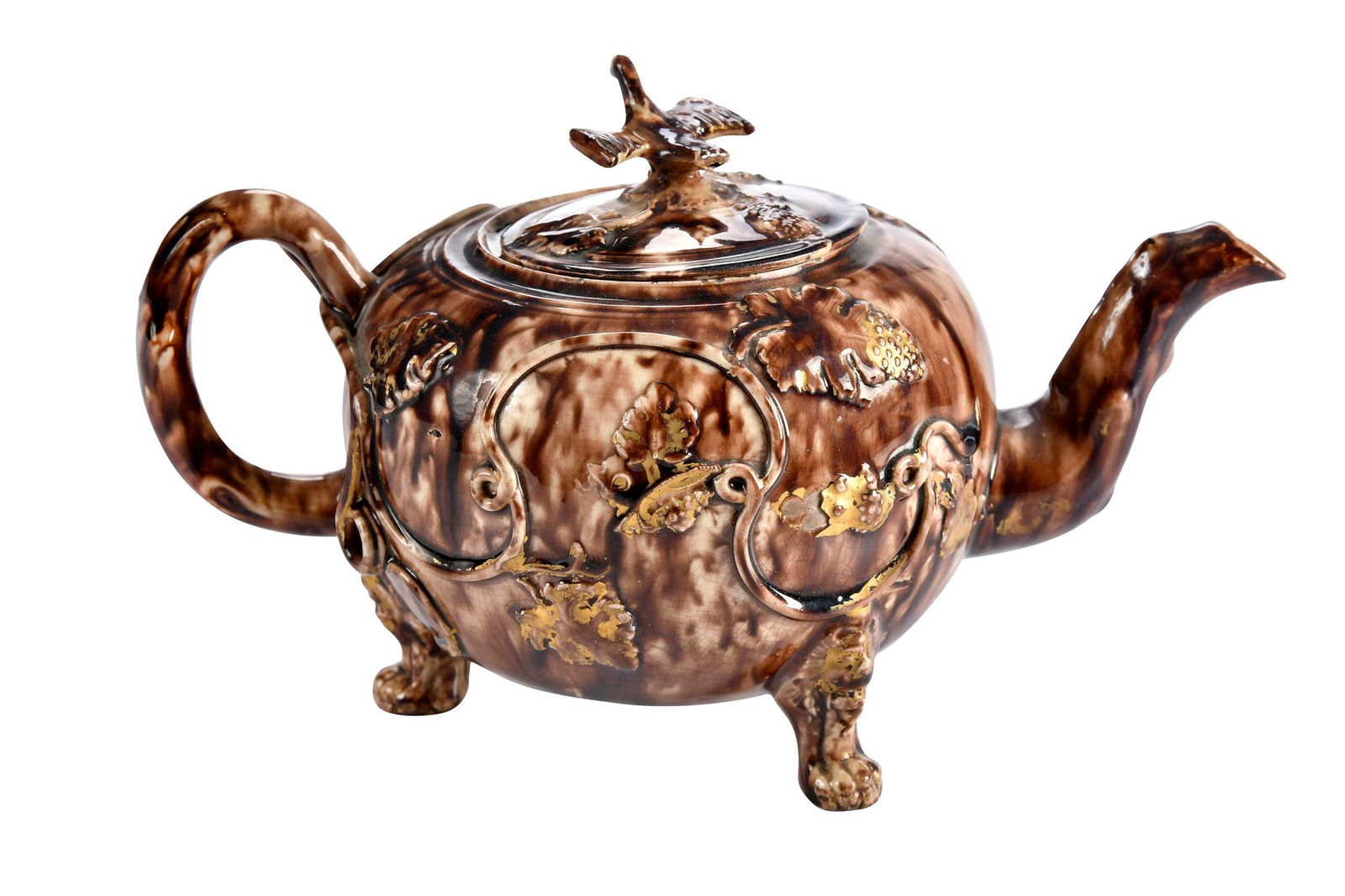 Staffordshire Whieldon Type Tortoiseshell Footed Teapot (1 of 10)