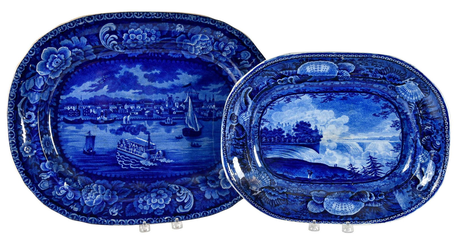 Two Large Historic Blue Staffordshire Platters (1 of 7)