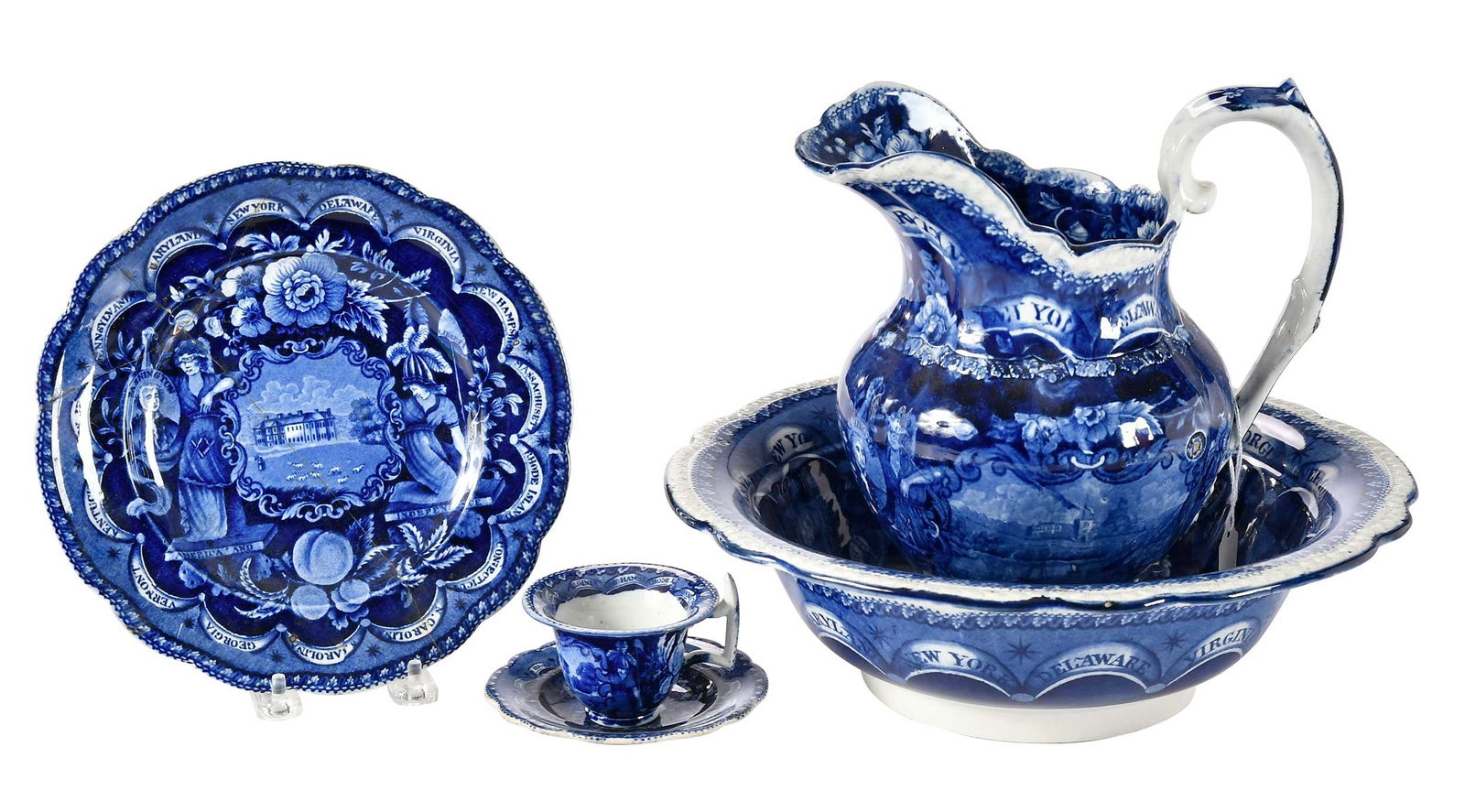 Five Historic Blue Staffordshire Table Objects (1 of 9)
