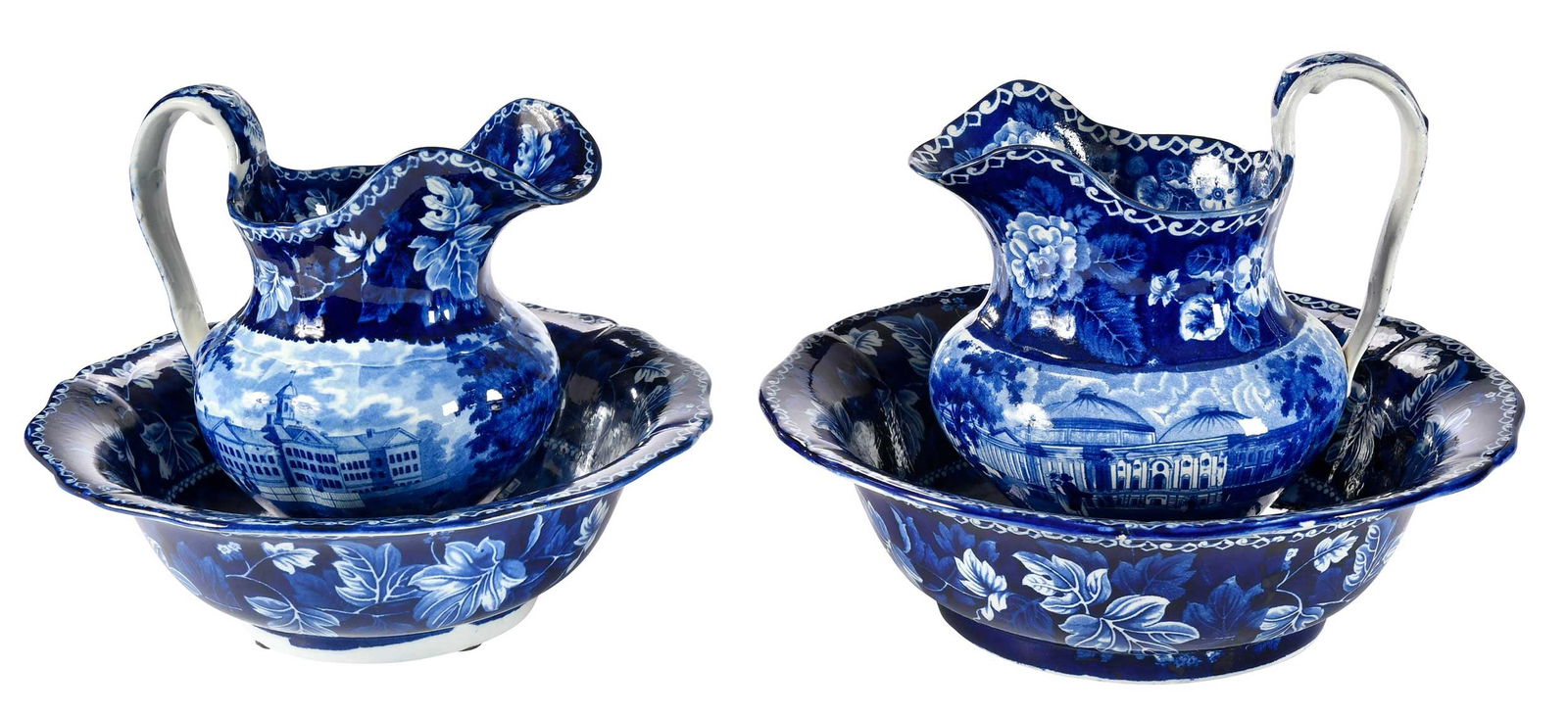 Two Historic Blue Staffordshire Wash Basins and Pitchers (1 of 10)