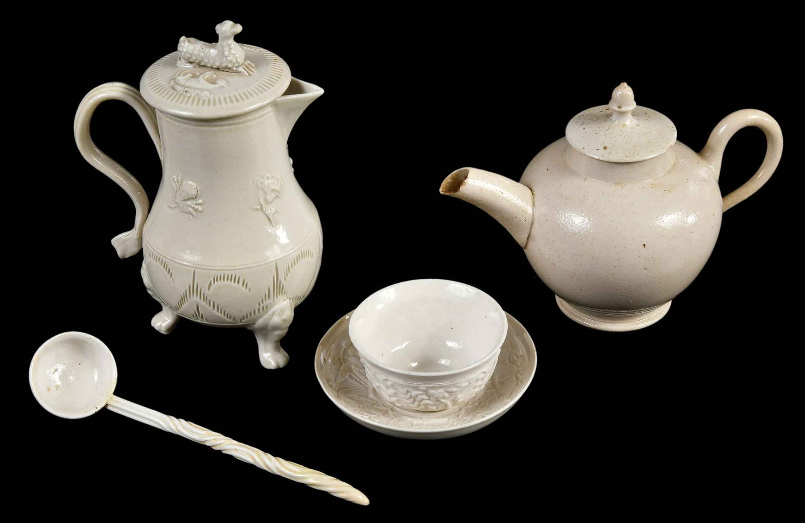 Five Pieces of Miniature Staffordshire White Salt Glazed Teaware (1 of 4)