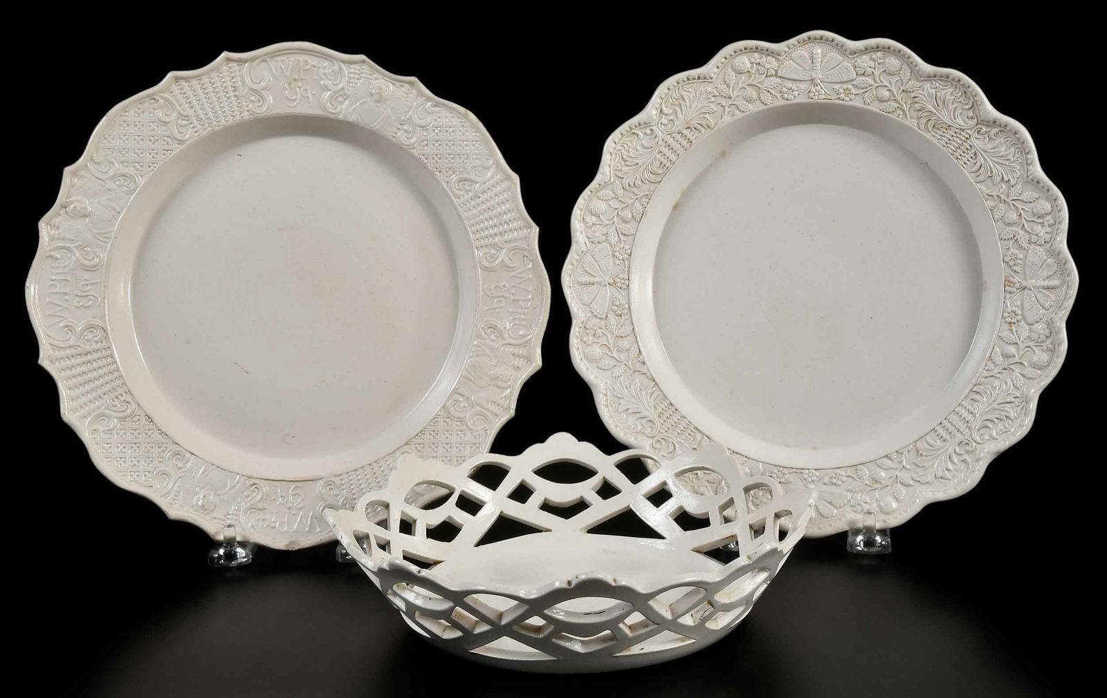 Three Staffordshire White Salt Glazed Dishes (1 of 8)