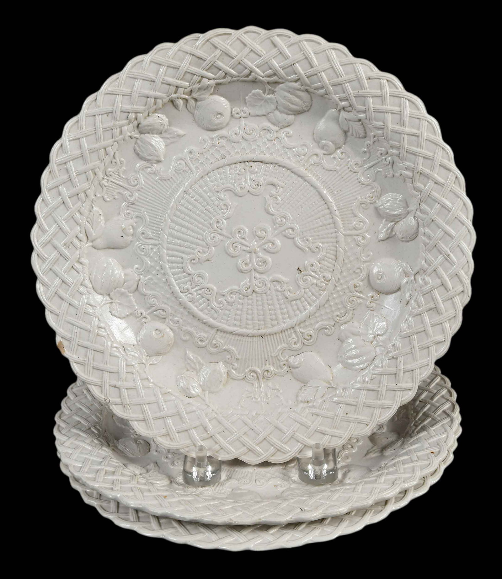 Set of Three Staffordshire White Salt Glazed Plates (1 of 7)