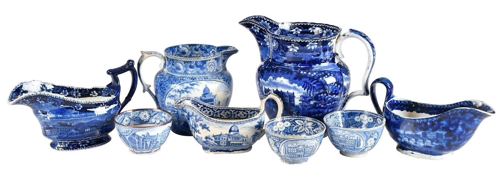 Eight Assorted Historic Blue Staffordshire Table Objects (1 of 12)