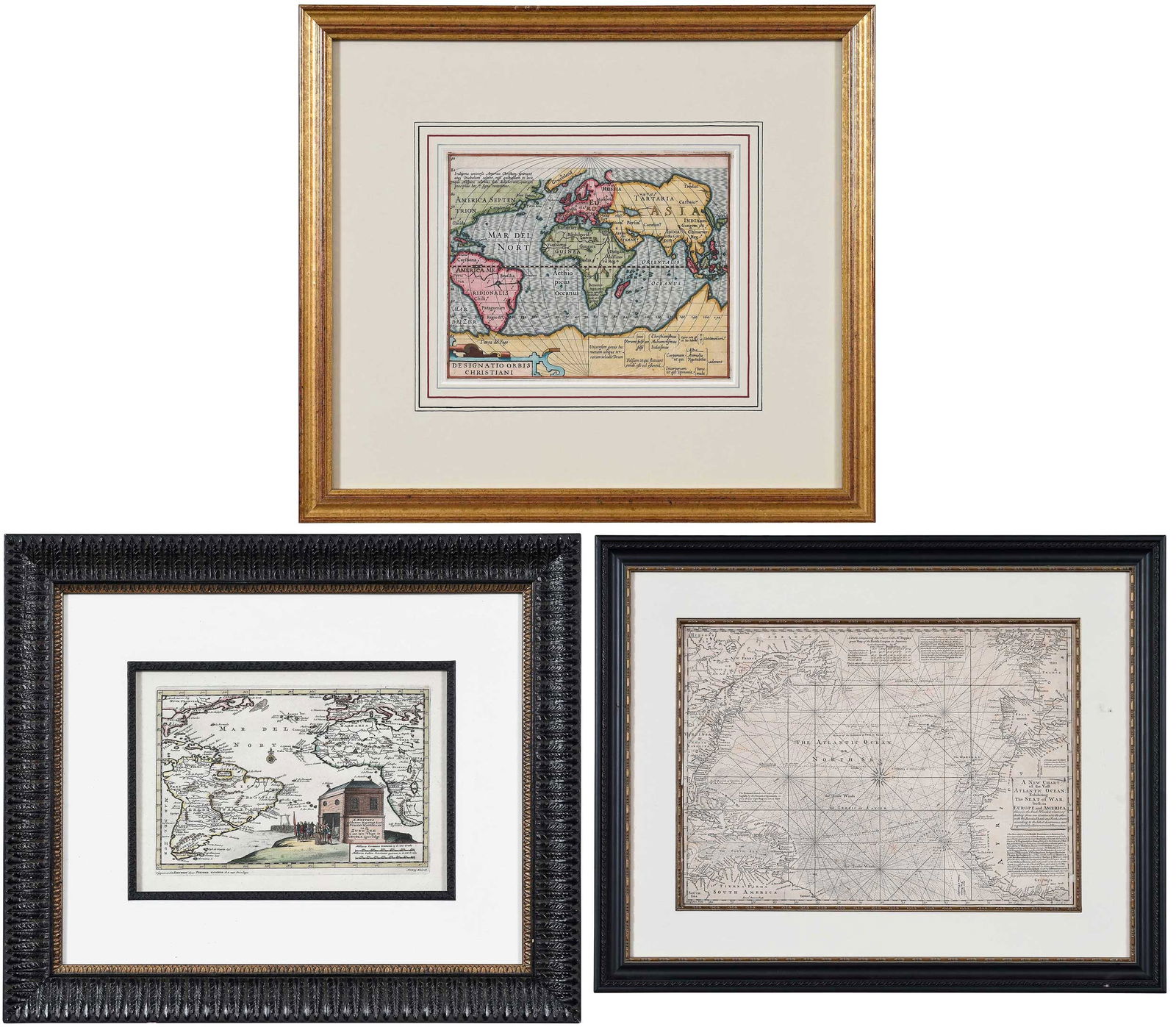 Three Framed Early World Maps (1 of 17)