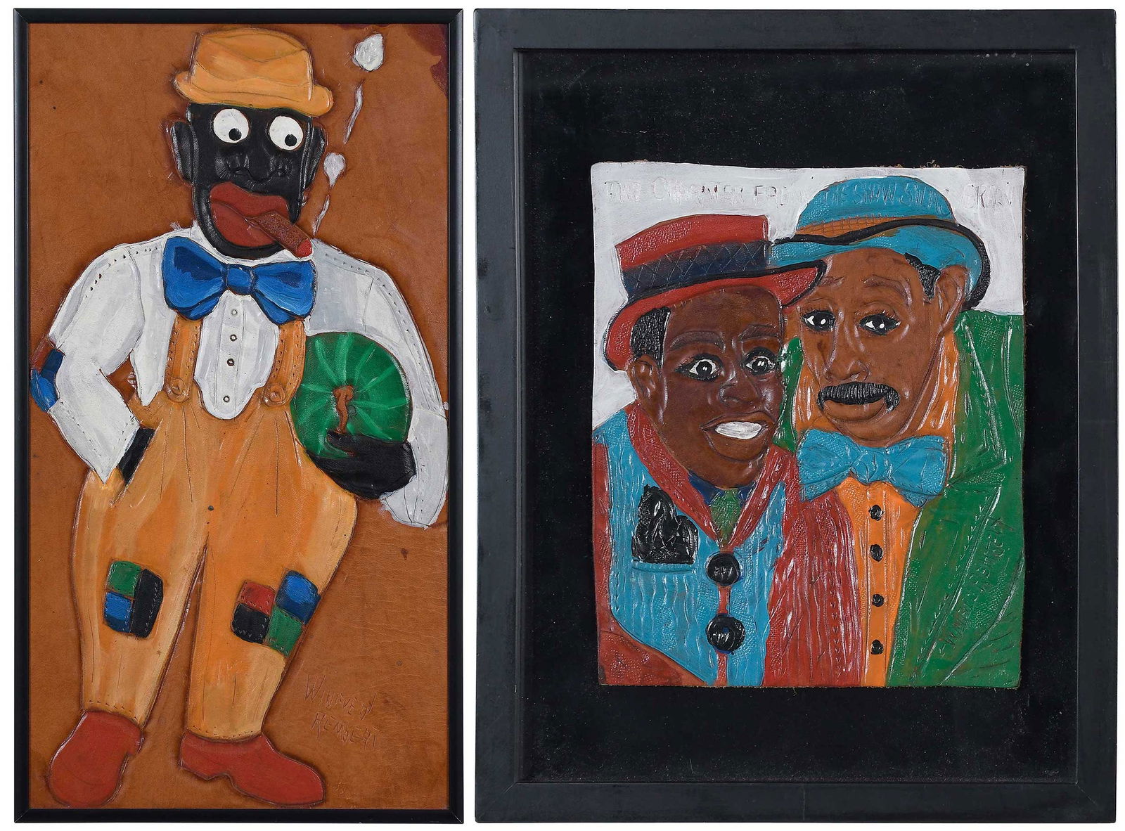 Winfred Rembert: (American/Georgia, 1945-2021) Silas Green and Two Characters from the Show Silas Green (Two Works), each signed lower right "Winfred Rembert", Silas Green inscribed verso "To My Buddy George/Winfred R