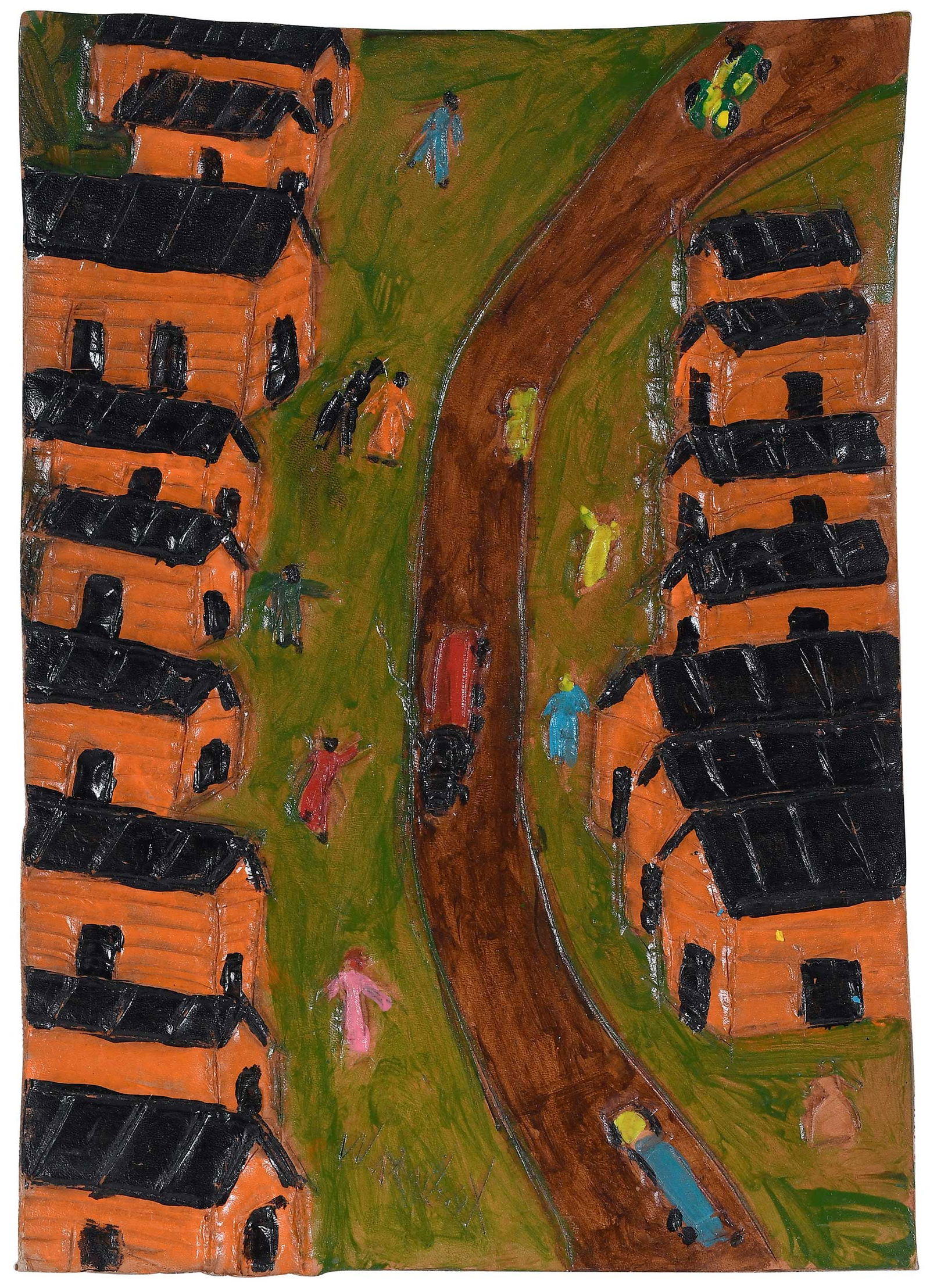 Winfred Rembert: (American/Georgia, 1945-2021) The Cotton Pickers, signed lower left "W Rembert", dye on carved and tooled leather, 9-1/2 x 7 in; unframed; together with a signed copy of "Don't Hold Me Back, My Life a