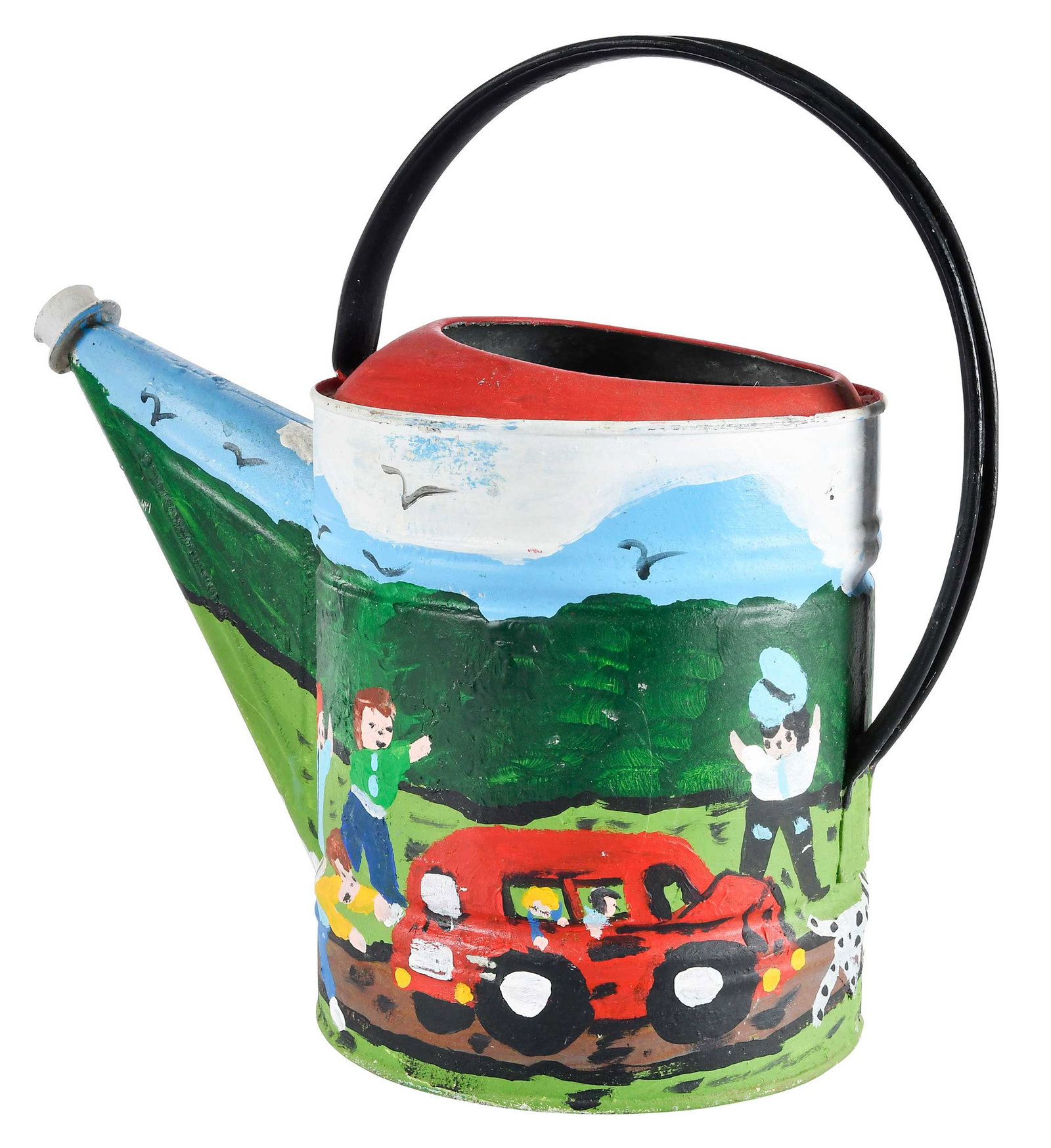 Bernice Sims: (American/Alabama, 1926 -2014)Watering Can, signed "B Sim" to underside of spout, acrylic on tin, 14-1/2 x 15 x 8 in.Provenance: Property from the Collection of Ted and Ann Oliver