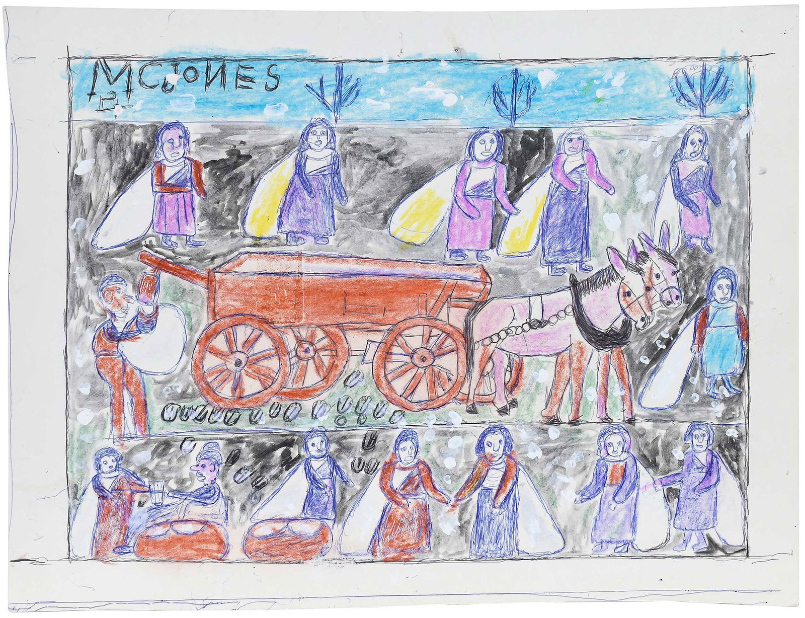 M.C. "5 Cents" Jones: (American/Louisiana, 1917-2003)Picking Cotton, signed at upper left corner, multimedia on paper, 13-5/8 x 17-1/2 in.; unframedProvenance: Property from the Collection of Ted and Ann Oliver