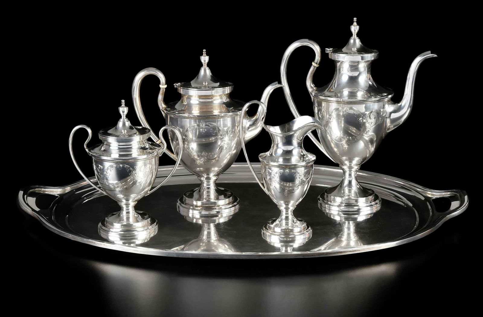 Four Piece Kirk Sterling Tea Service with Tray (1 of 9)