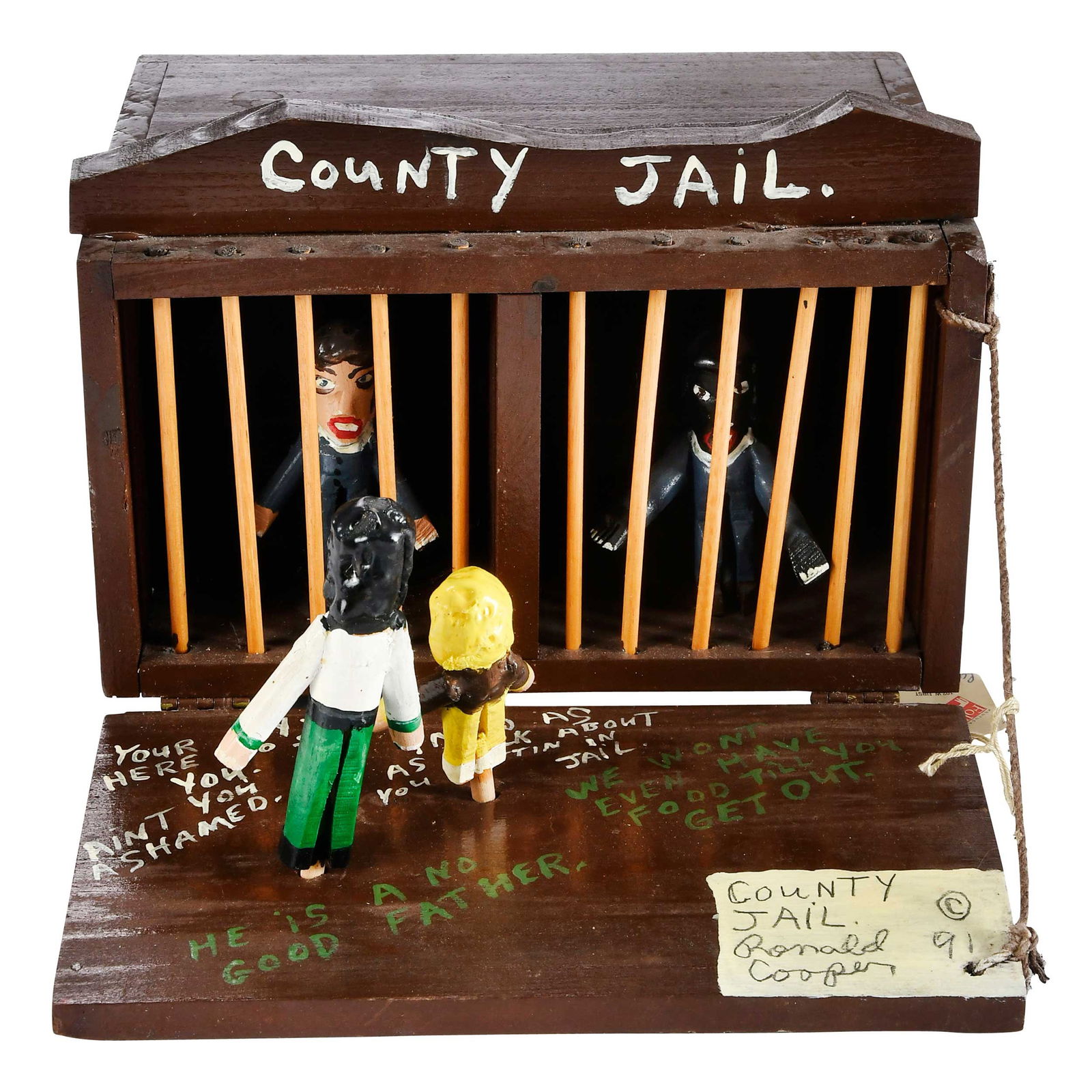 Ronald Cooper: (American/Kentucky, 1931-2012) County Jail, 1991, signed, titled, and dated lower right corner, carved and painted wood construction, 7-3/8 x 9-3/4 x 12-1/2 in. Provenance: Property from the Collectio