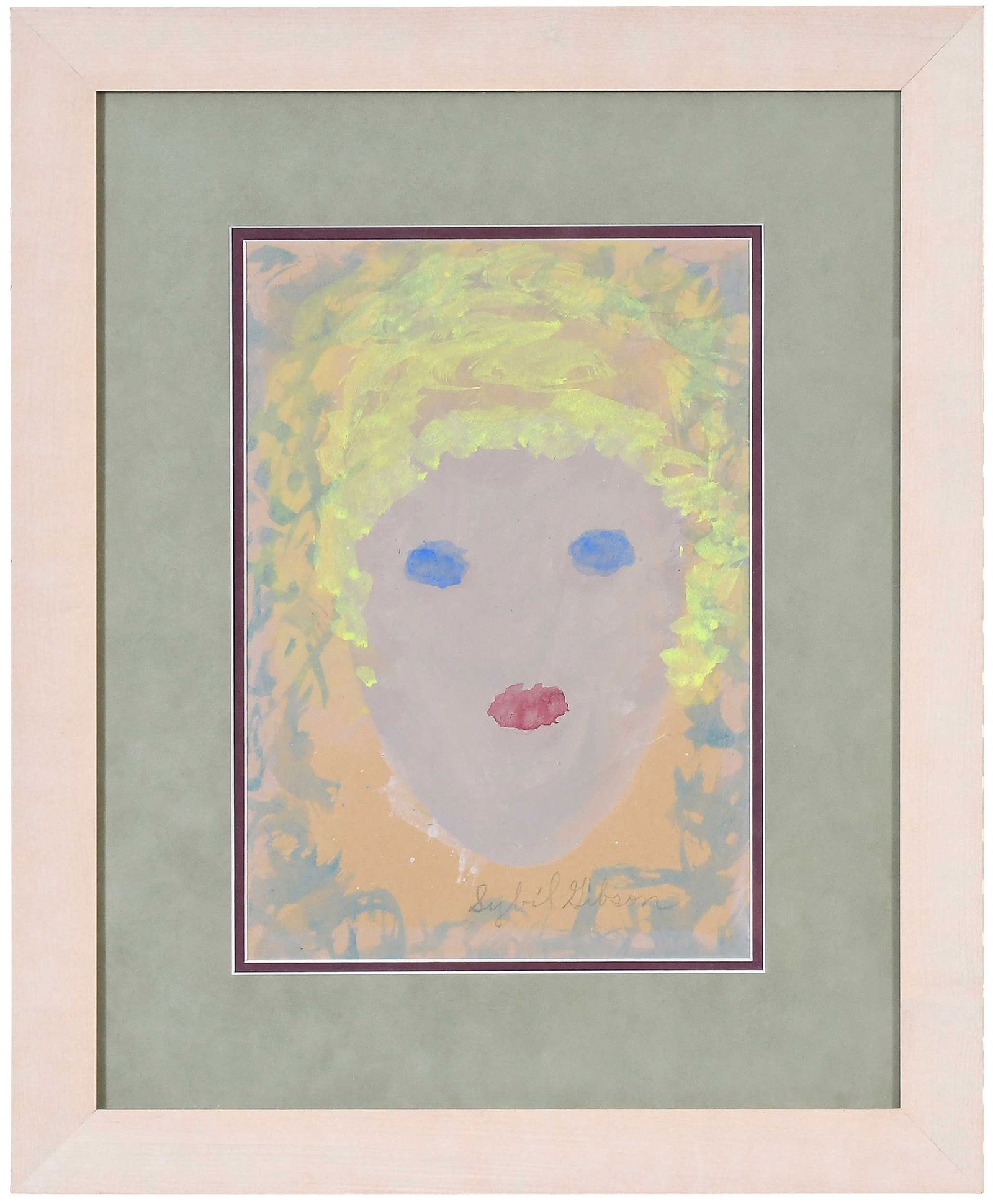 Sybil Gibson: (American/Florida, 1908-1995)Portrait of a Blonde Lady, signed lower right, tempera on brown paper bag, sight 13-1/4 x 9-1/2 in.; modern wood frame, 22-1/4 x 18-1/4 x 3/4 in.Provenance: Collection of