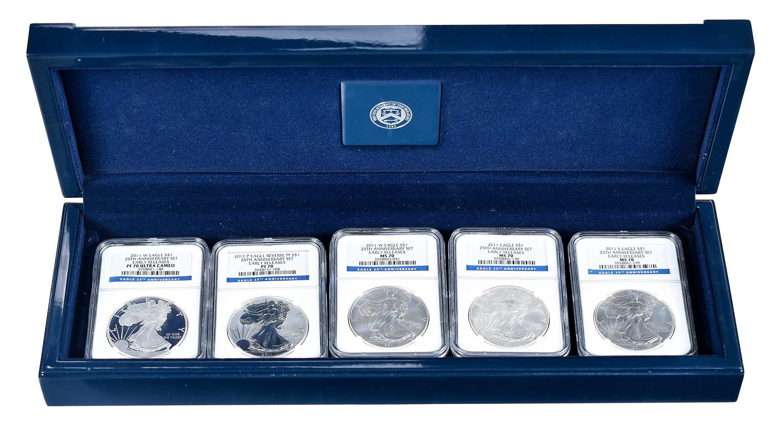 2011 American Silver Eagle 25th Anniversary 5-Coin Set, Graded 70 (1 of 7)