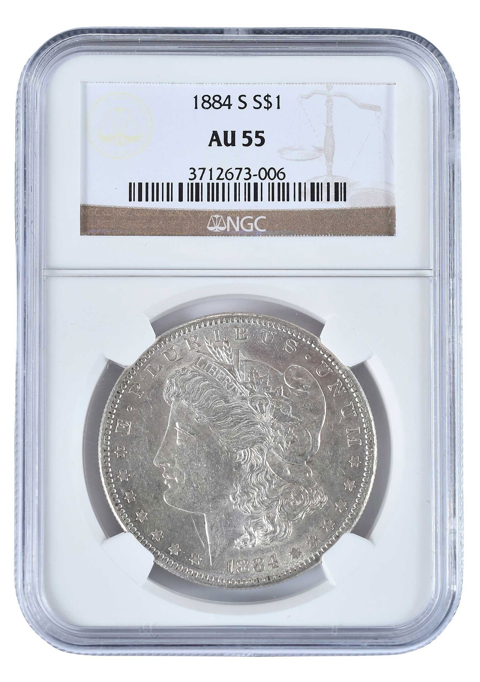 1884-S Morgan Dollar, NGC AU55: condition sensitive Morgan date Provenance: Private Collection