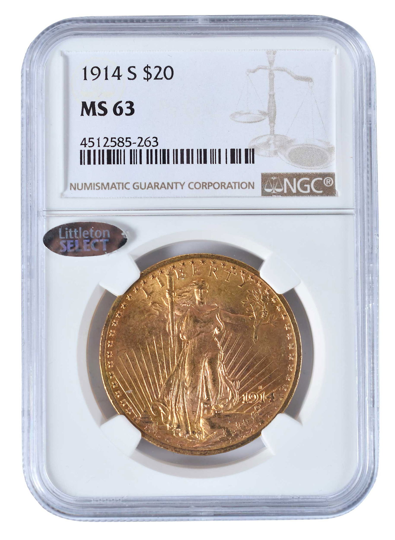 1914-S St. Gaudens $20 Double Eagle Gold Coin (1 of 2)