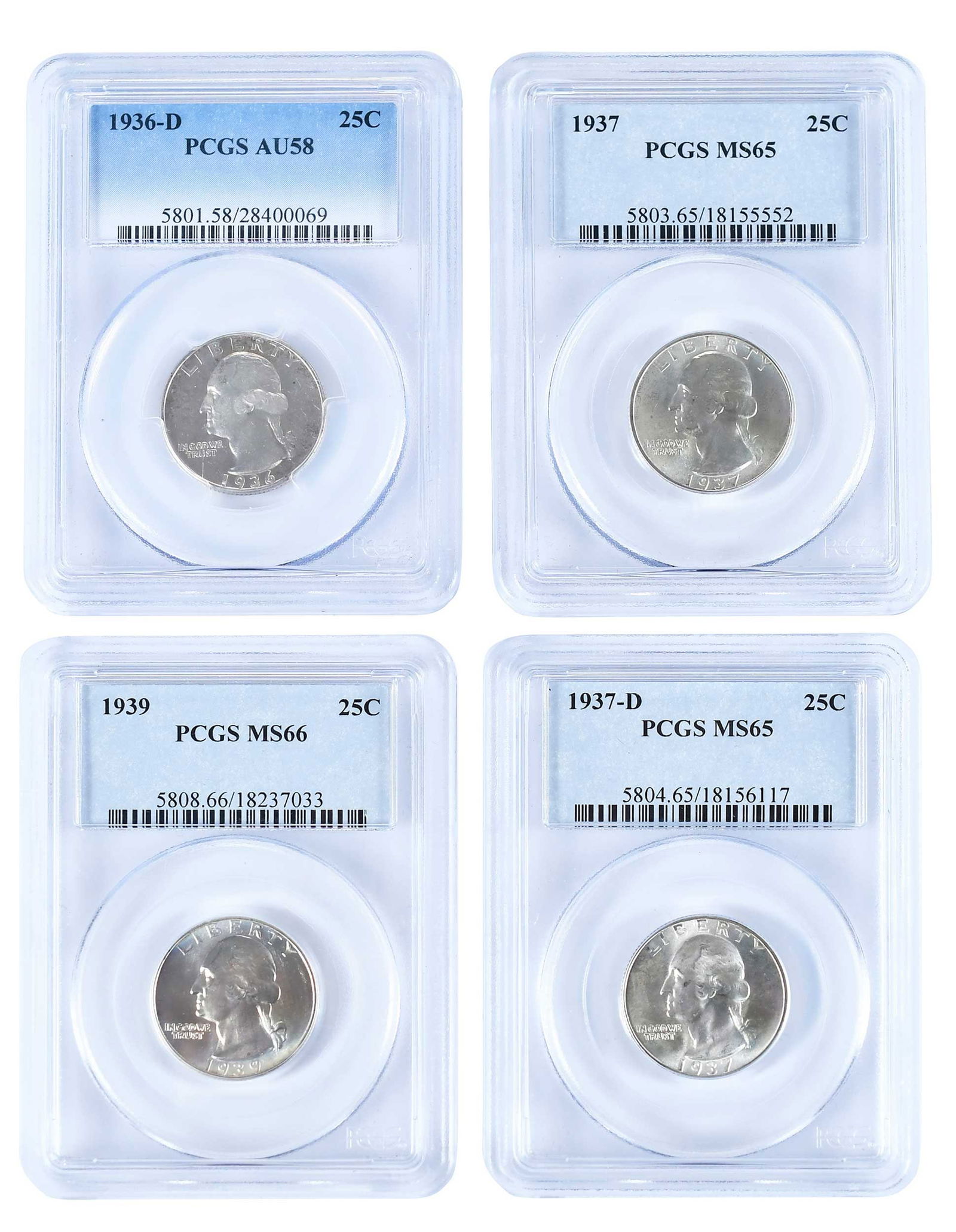 Four Early Washington Silver Quarters, Graded (1 of 2)