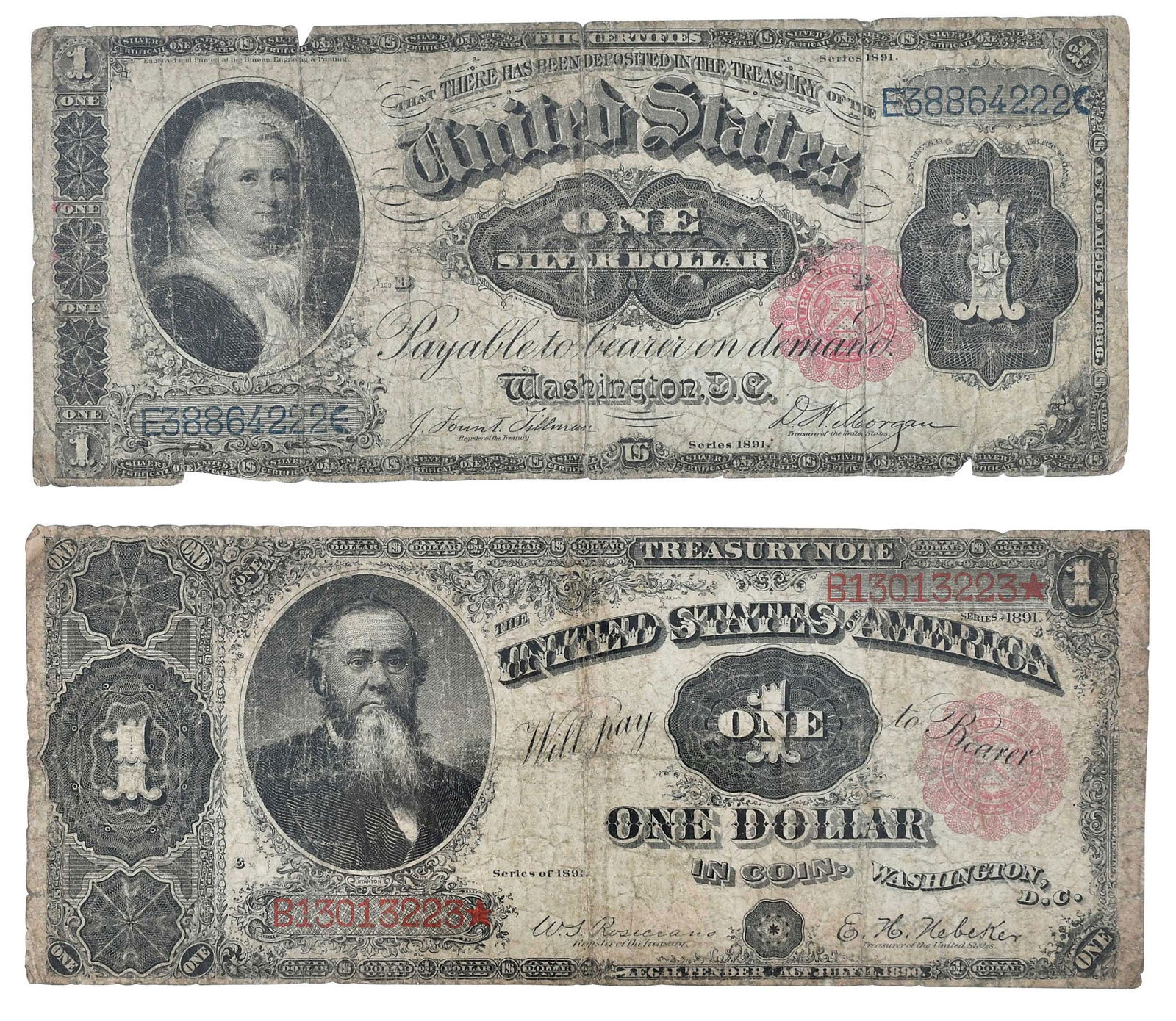 1891 Silver Certificate $1 and Treasury Note $1 (1 of 4)