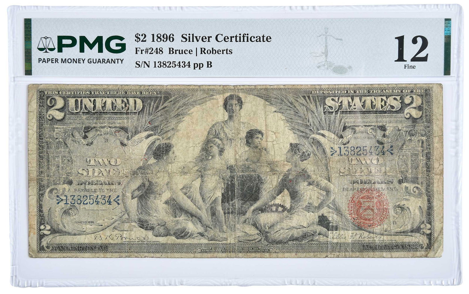 1896 Educational $2 Silver Certificate: Fr. 248, Bruce and Roberts signatures Provenance: Private Collection, Lincolnton, North Carolina