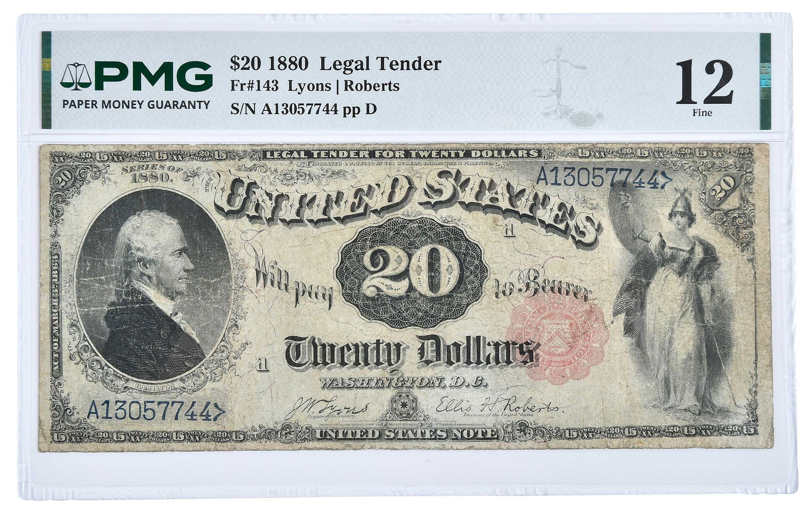 1880 $20 Legal Tender: Fr. 143, Lyons and Roberts signatures Provenance: Private Collection, Lincolnton, North Carolina