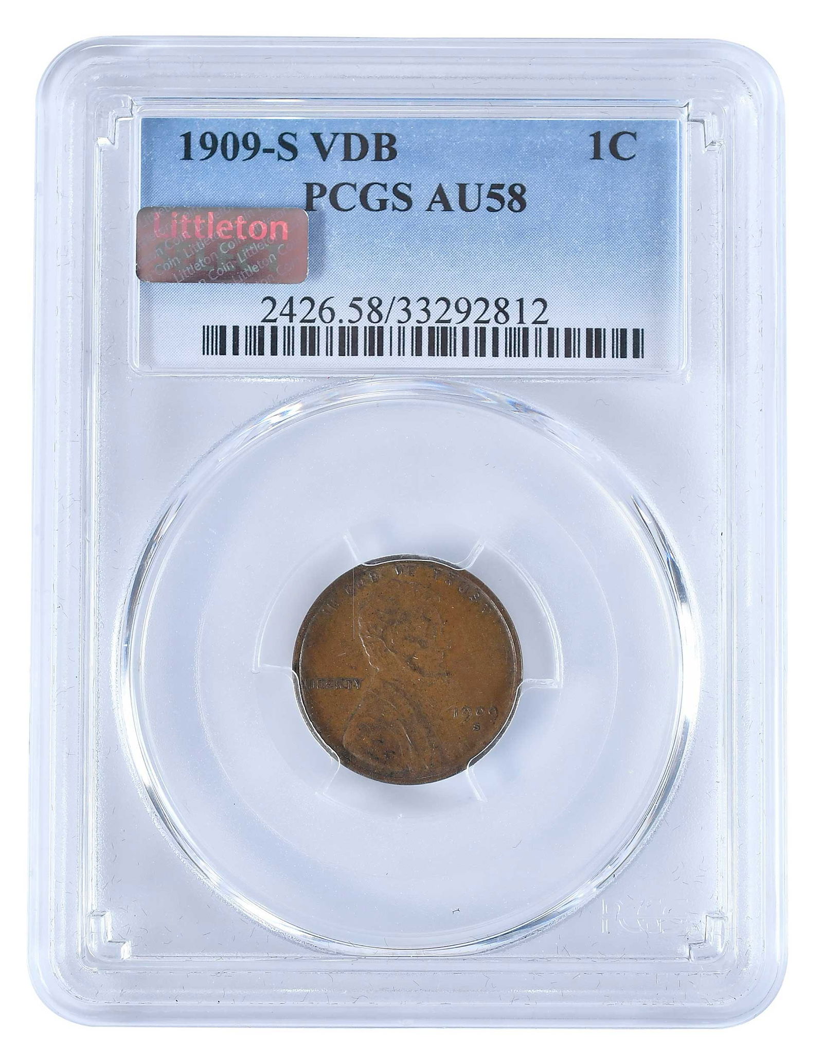 1909-S VDB Lincoln Cent, PCGS AU58 (1 of 3)