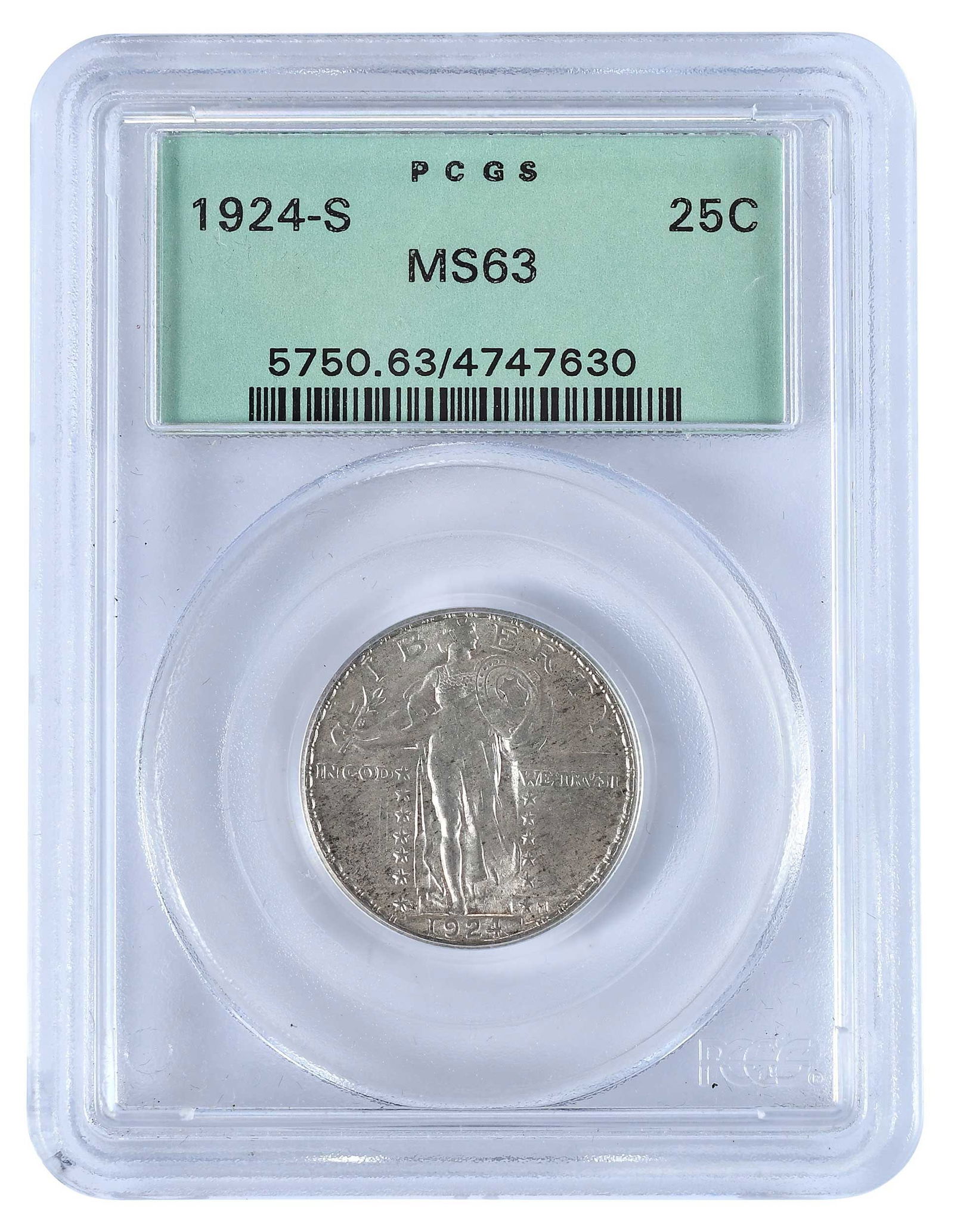 1924-S Standing Liberty Quarter: tough San Francisco date in UNC Provenance: Private Collection, Lincolnton, North Carolina