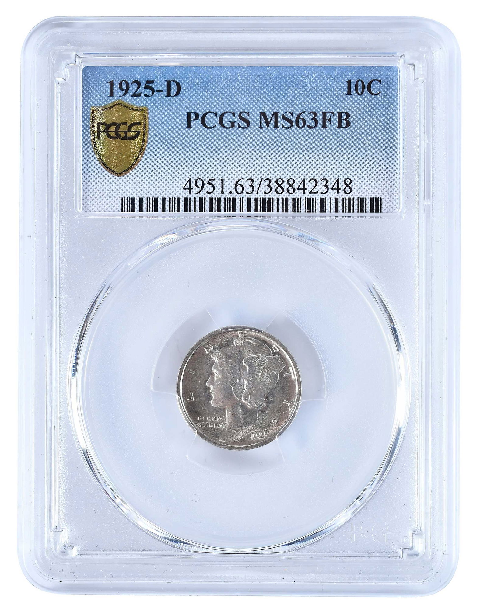 1925-D Mercury Dime, PCGS MS63FB: tough full bands Mercury dimeProvenance: Private Collection, Lincolnton, North Carolina