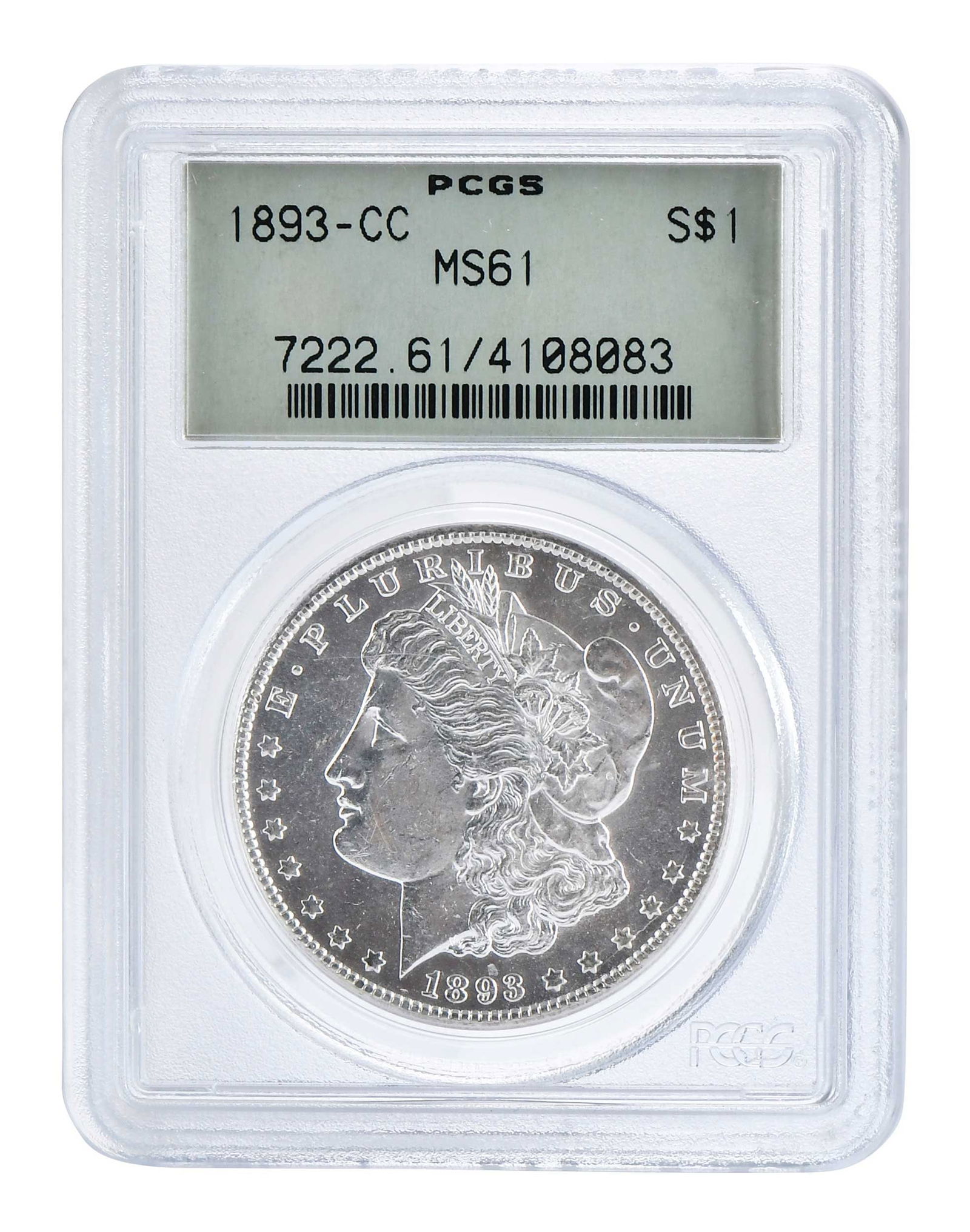 1893-CC Morgan Dollar, PCGS MS61: the final Carson City issue, with a planchet void just above the '9' in the date which can serve as an identification diagnostic Provenance: Private Collection