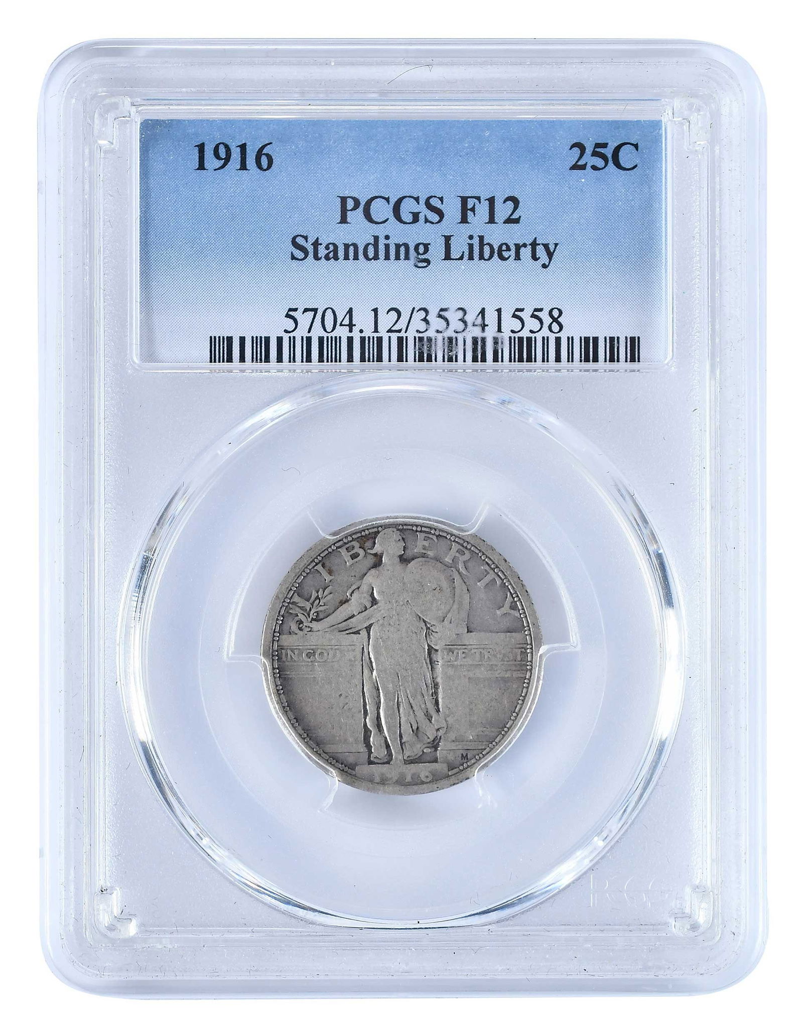 1916 Standing Liberty Quarter, PCGS F12: tough low-mintage first date of series Provenance: Private Collection, Lincolnton, North Carolina