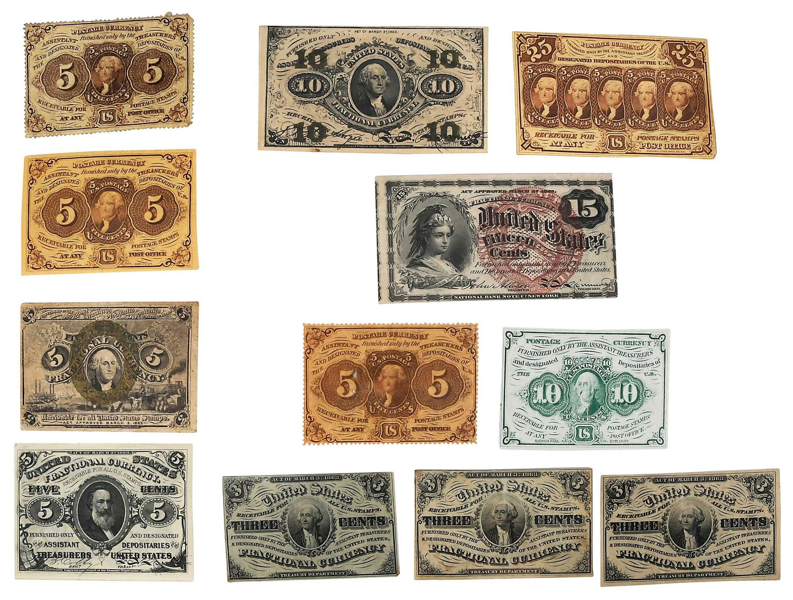Group of 50 Fractional Currency Notes (1 of 4)
