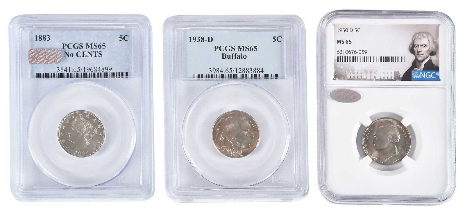 Gem Nickel Type Set of Three Coins: Liberty, Buffalo, and Jefferson (1 of 4)