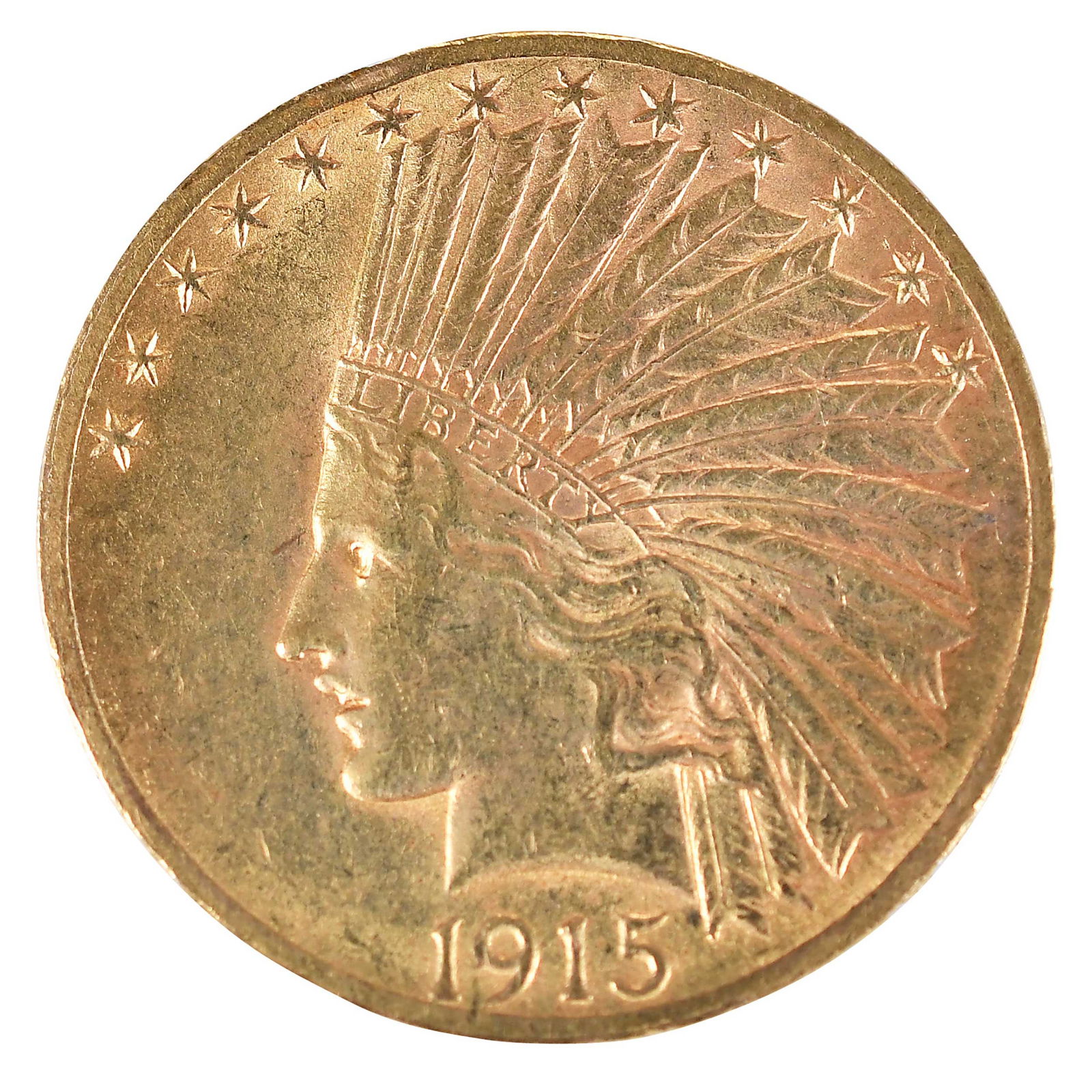 1915 Indian Head $10 Gold Coin: popular design Provenance: Private Collection, Lincolnton, North Carolina