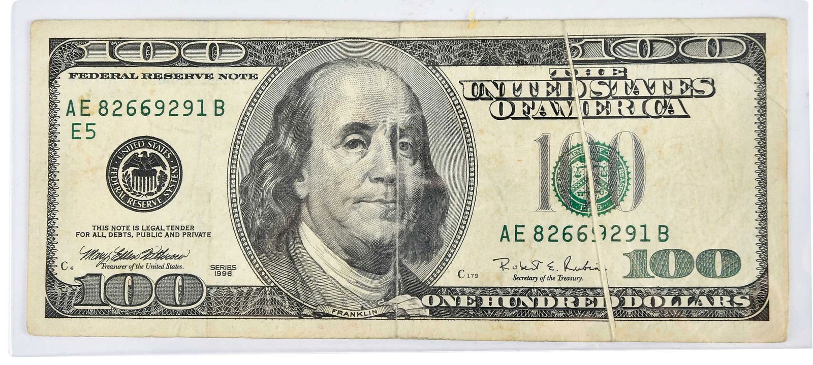 1996 $100 Federal Reserve Note with Gutter Fold Error (1 of 4)