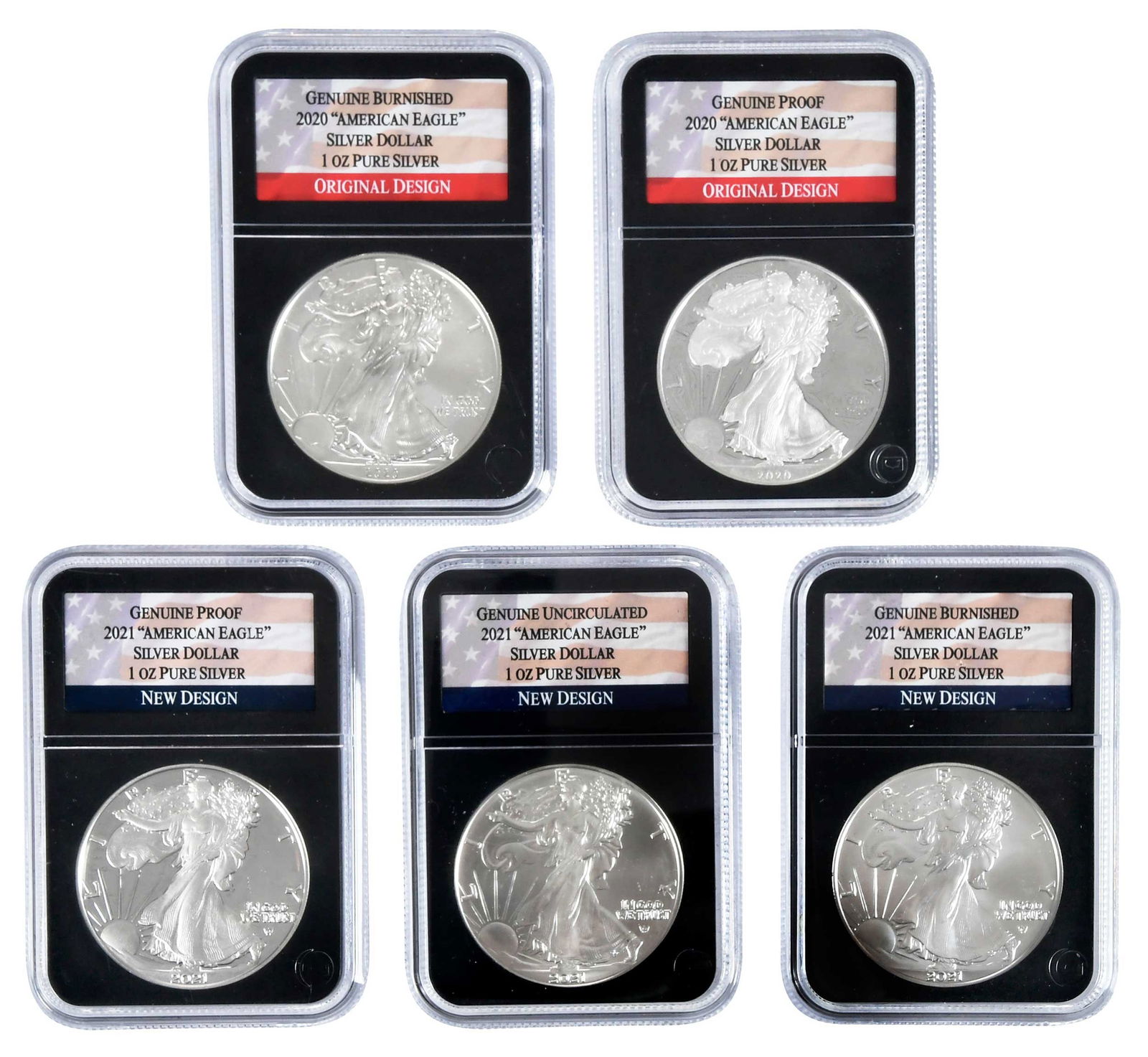 Five Original Design / New Design American Silver Eagles (1 of 2)