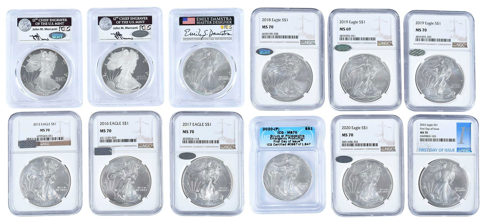 12 American Silver Eagles, Assorted Dates (1 of 3)