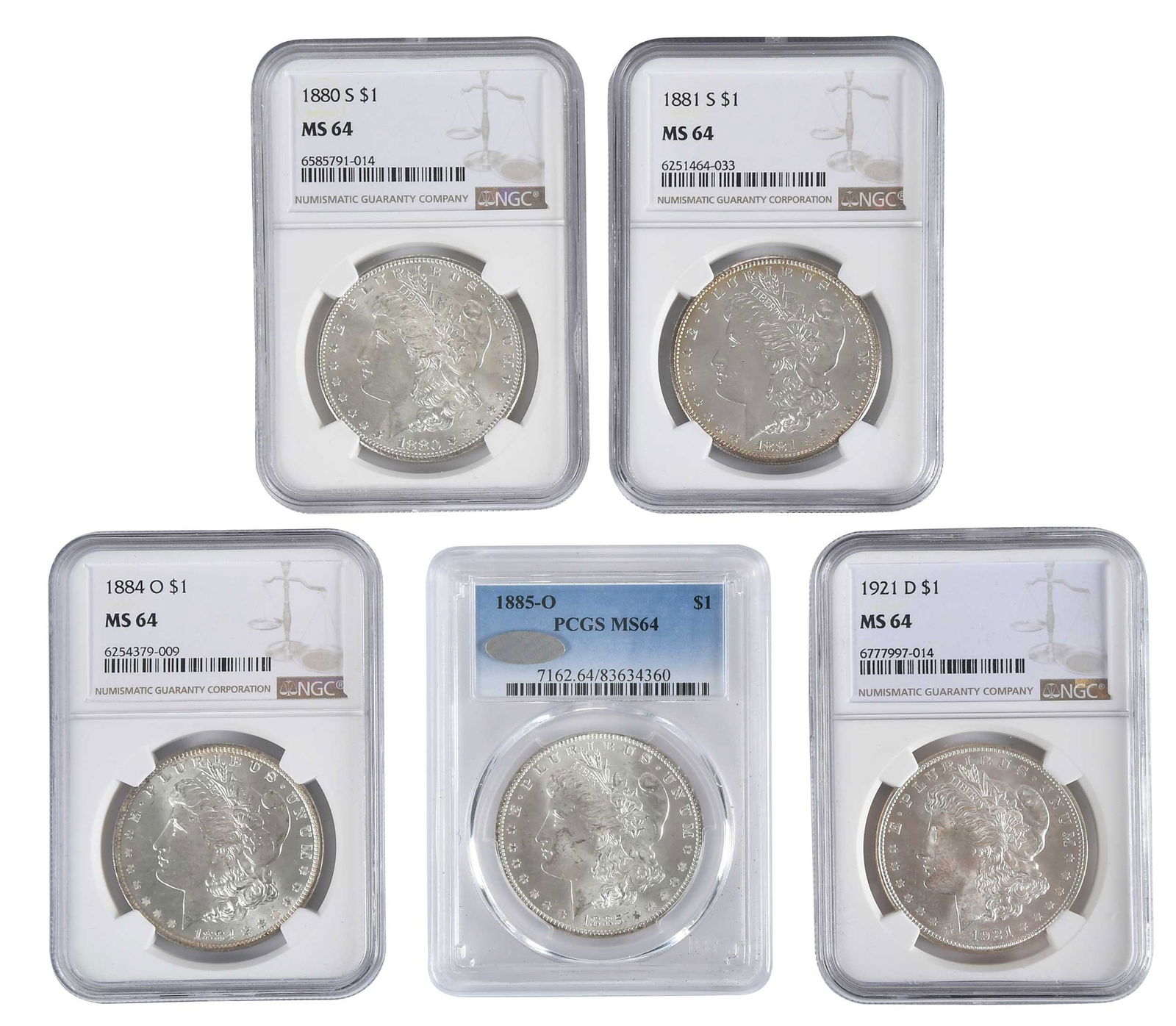 Five Graded Morgan Dollars (1 of 4)