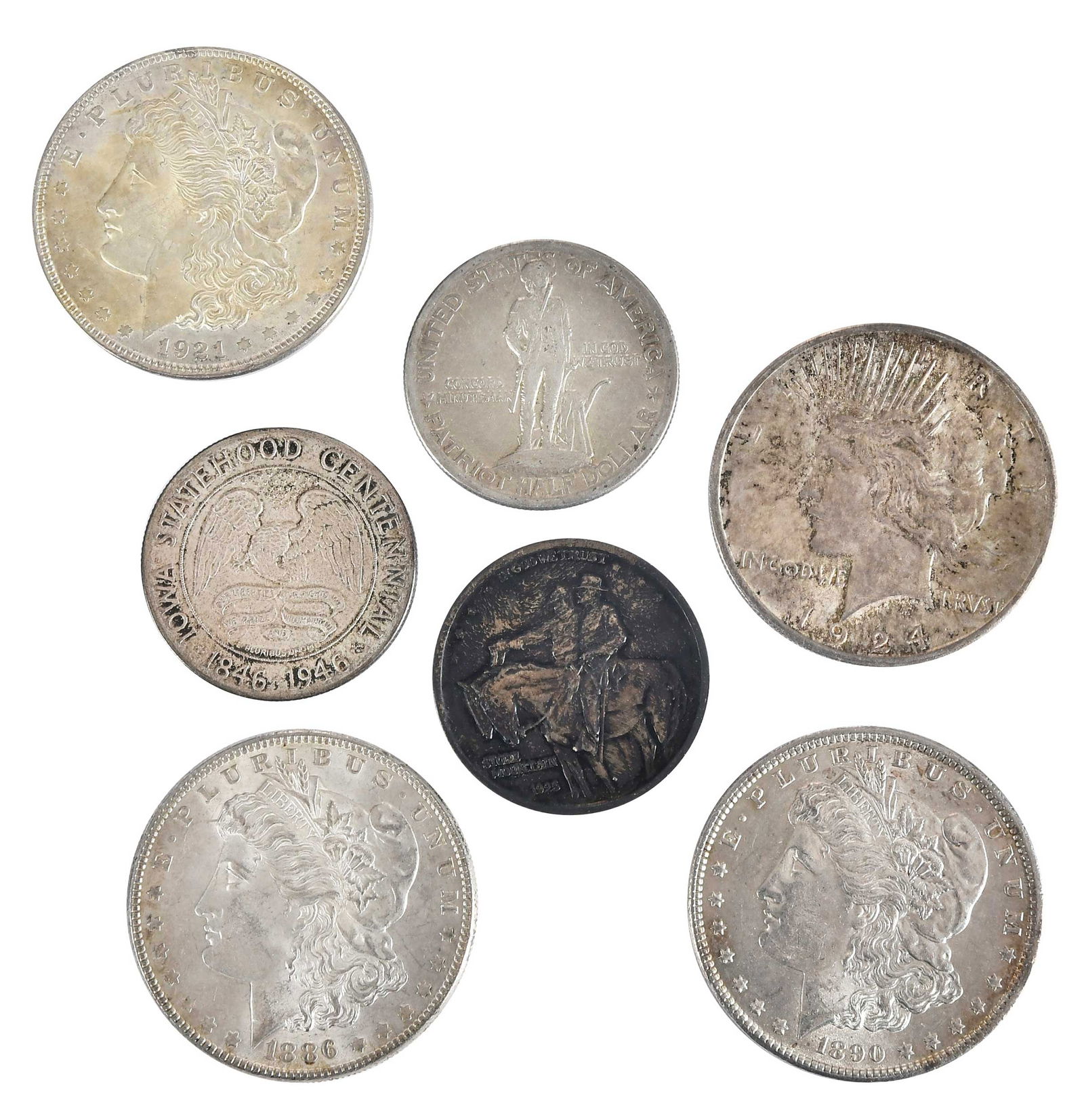 Four Silver Dollars and Three Classic Commemorative Halves (1 of 3)