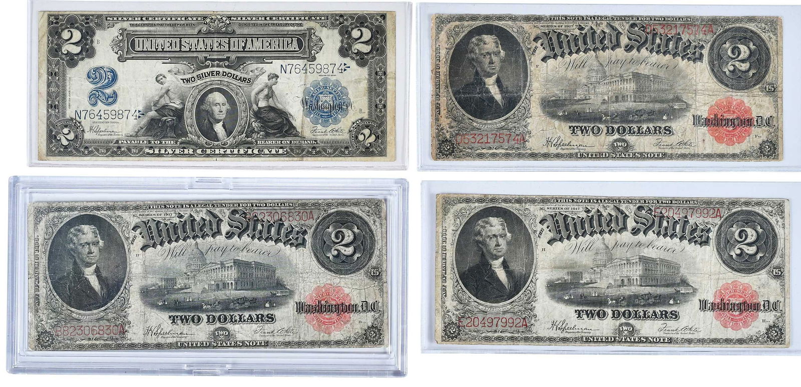 Group of Four $2 Notes: one series of 1899; three series of 1917 notesProvenance: Private Collection, Lincolnton, North Carolina