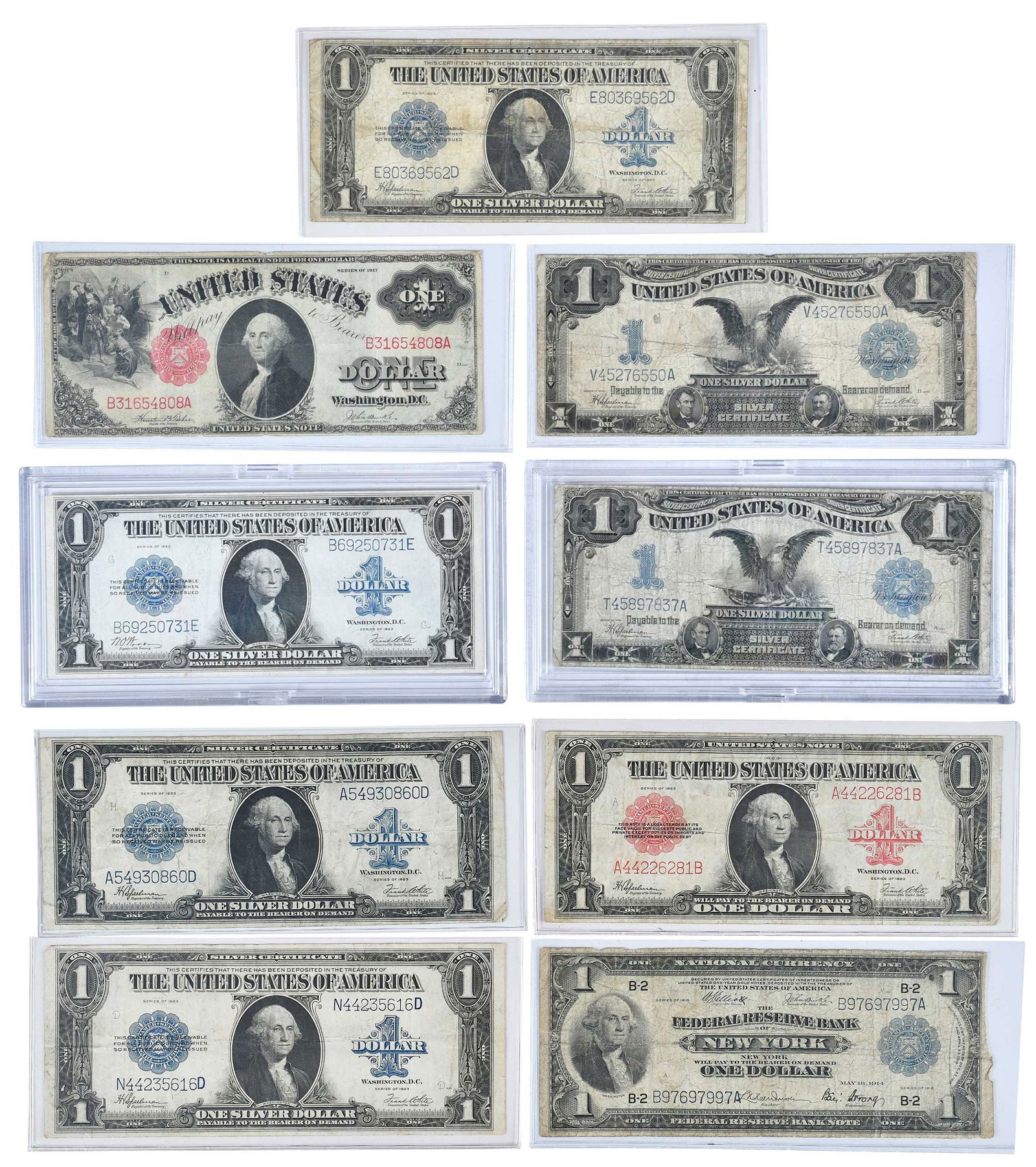 Nine Large Sized One Dollar Notes (1 of 3)